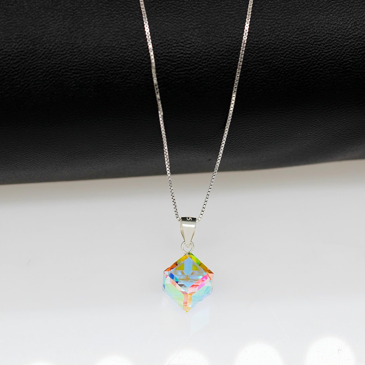 Uloveido Girl's Square Cube Authentic Austrian Crystal Hook Earrings and Rainbow Necklace Sets for Women - 925 Sterling Silver Wedding Engagement Jewelry Sets Box Packing Y418 - Image 5