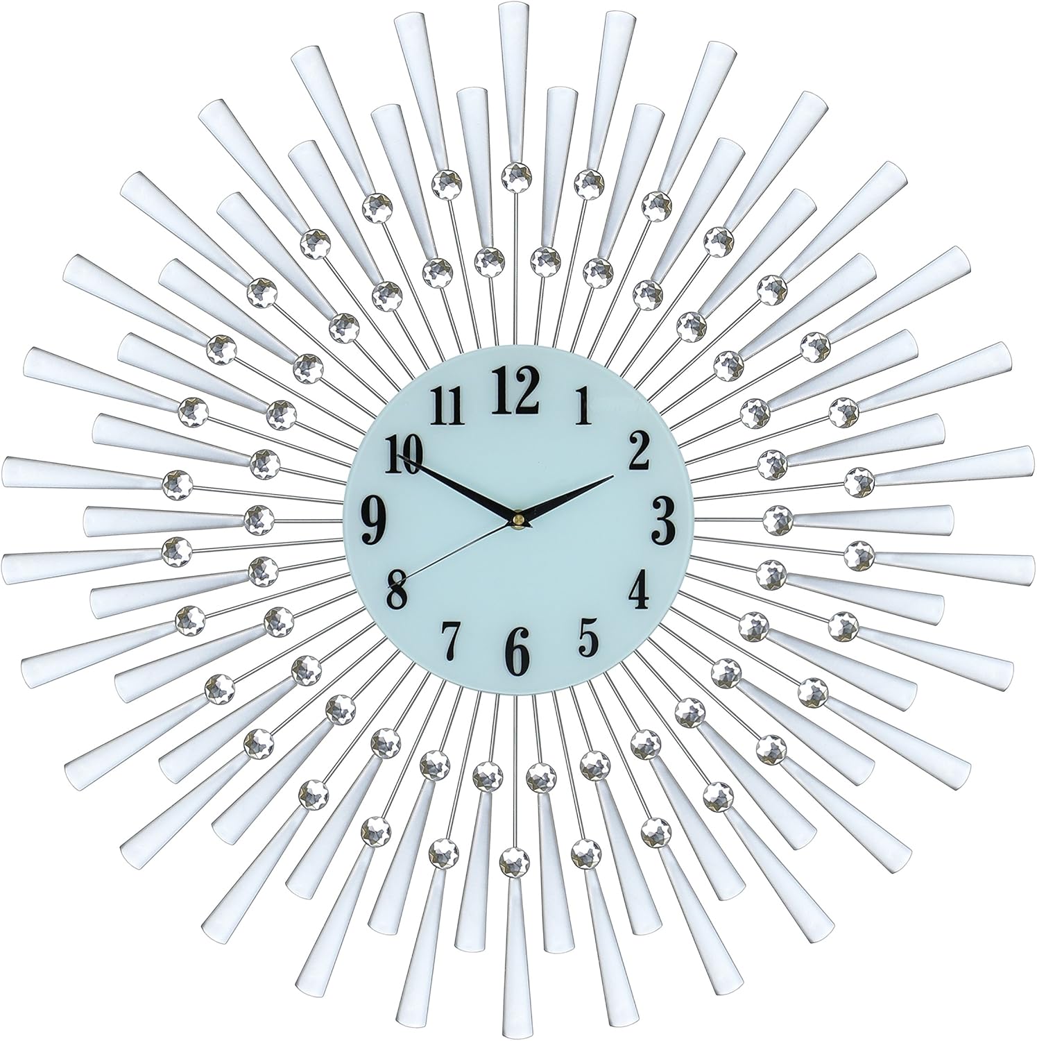 Large Silver Spoke Sunburst Wall Clock with Crystal Accents
