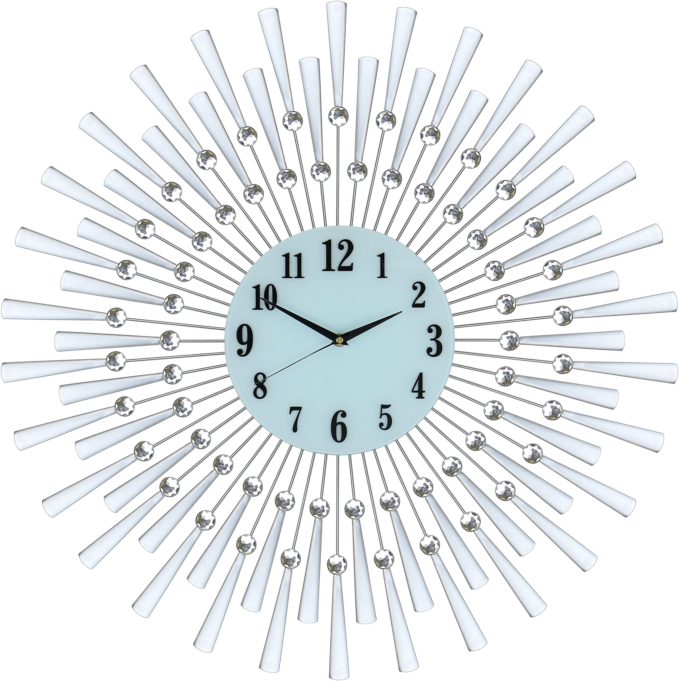 Large Silver Spoke Sunburst Wall Clock with Crystal Accents