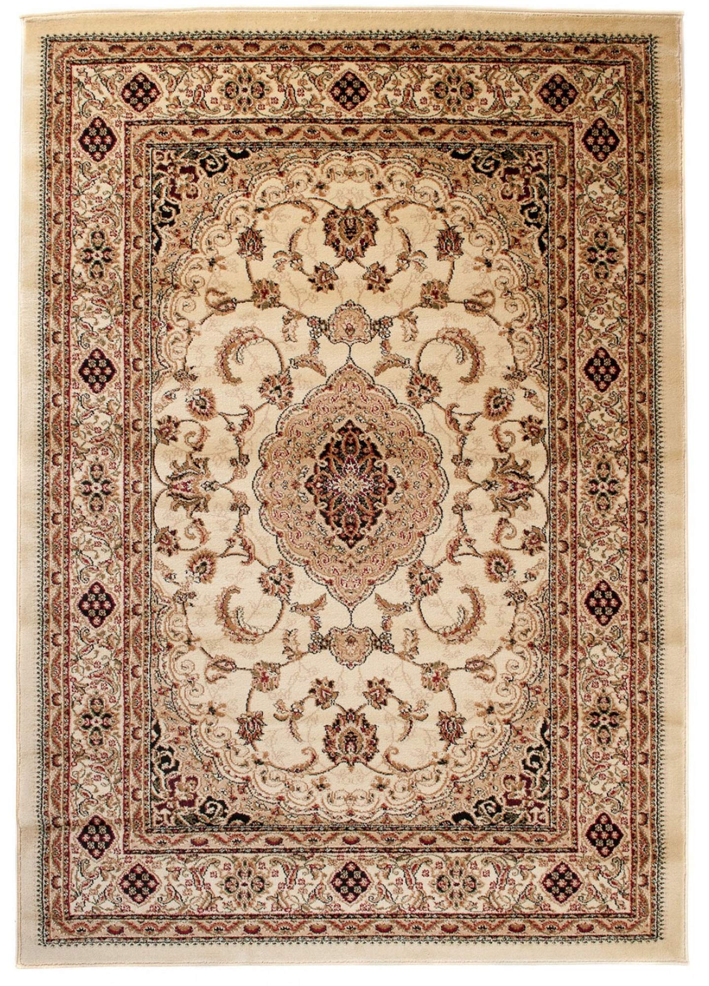 Tapiso YESEMEK klasyczny dywan z krótkim włosiem, orientalny dywan, wzór kwiatowy, wzór i bordiura w kolorze kremowo-beżowym, elegancki barokowy design, do salonu, Ökotex 160 x 220 cm