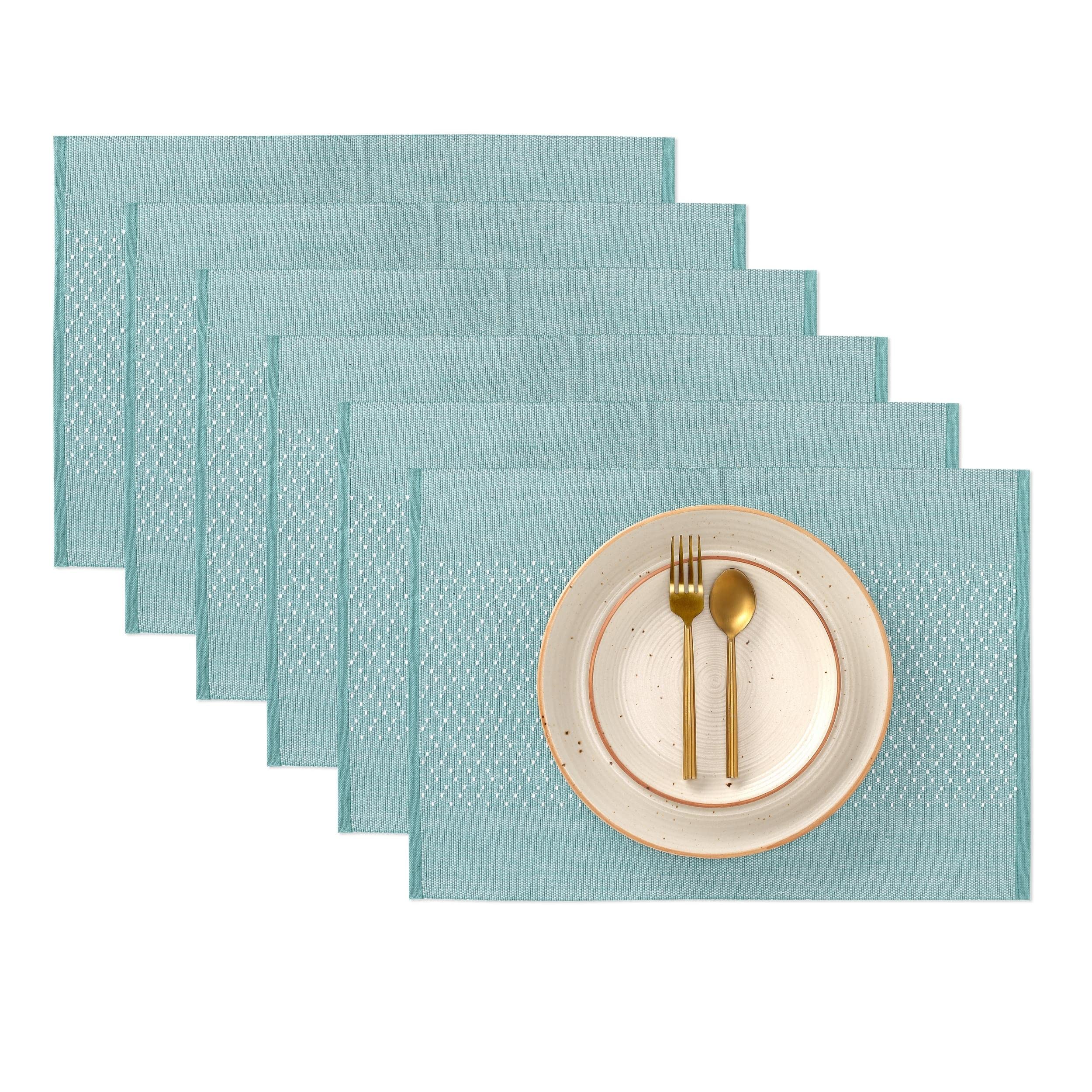Folkulture Boho Placemats Set of 6, 13 x 19 Inches 100% Cotton Cloth Place Mats or Heat Resistant Table Mats for Dining Table Decor, Woven Rustic Placemats with Fringes (Classic Blue)