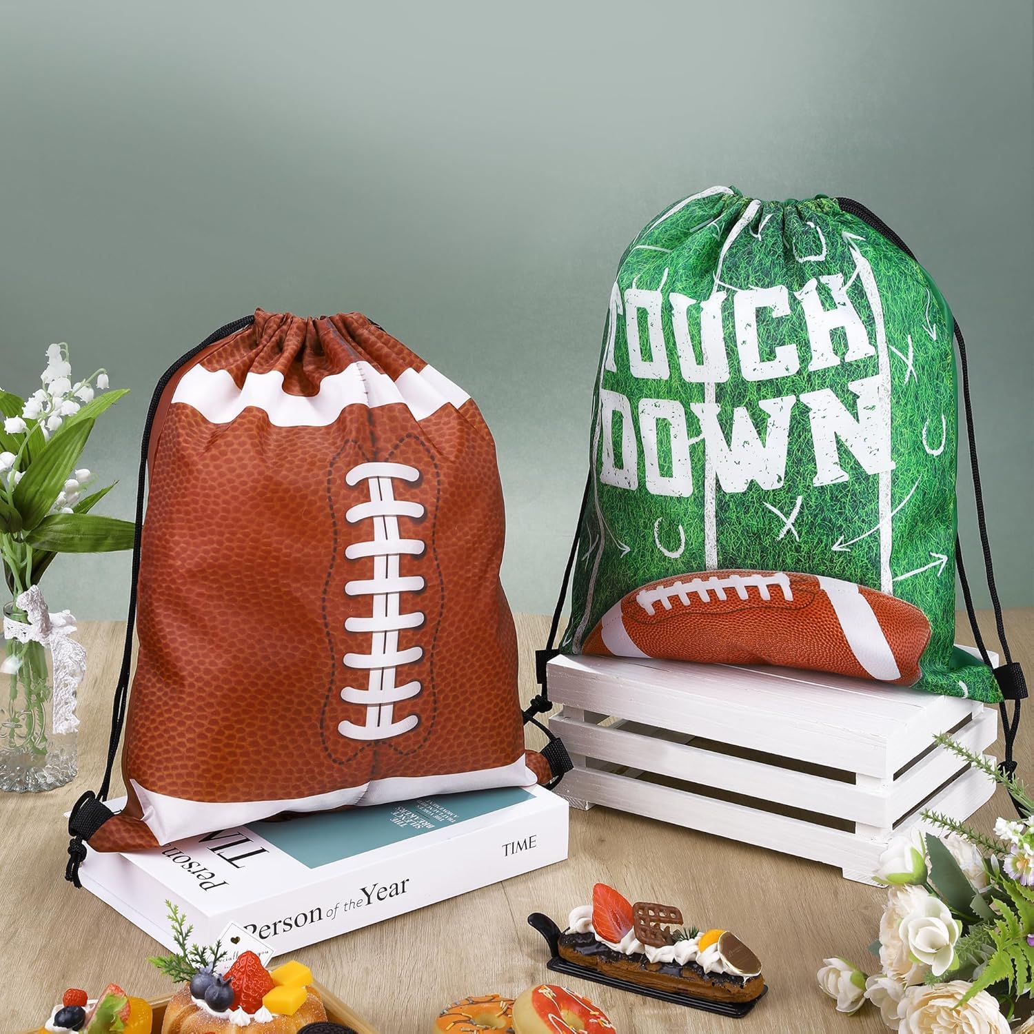 MIMIND 16 Pcs Football Drawstring Bag 15.8 x 13.4 Inch Football Backpack Treat Bag for Sports Decoration