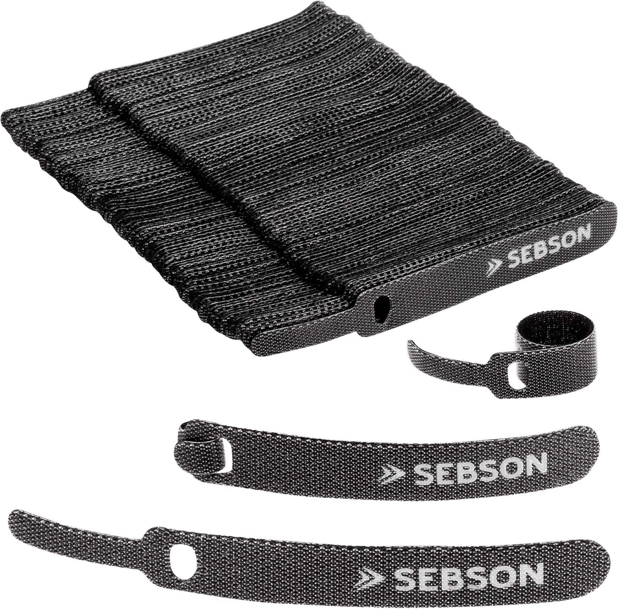 SEBSON Klettband Kabelbinder 100er Set – 12x100 Mm, Wiederverschließbar, Mit Schlaufe