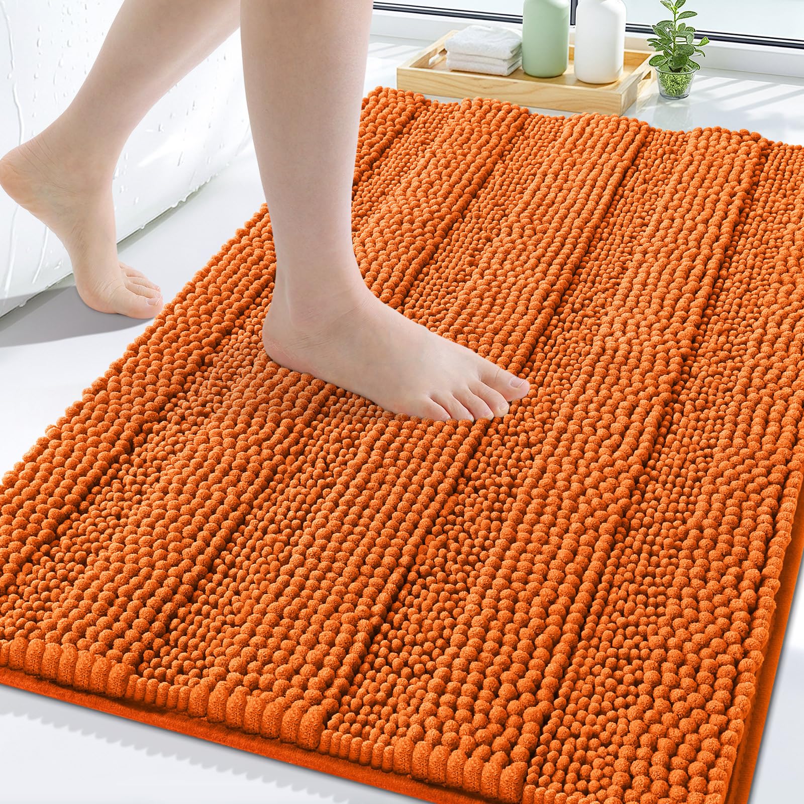 Grandaily Chenille Bathroom Rugs 30x20, Soft Absorbent Bath Mats, Clay