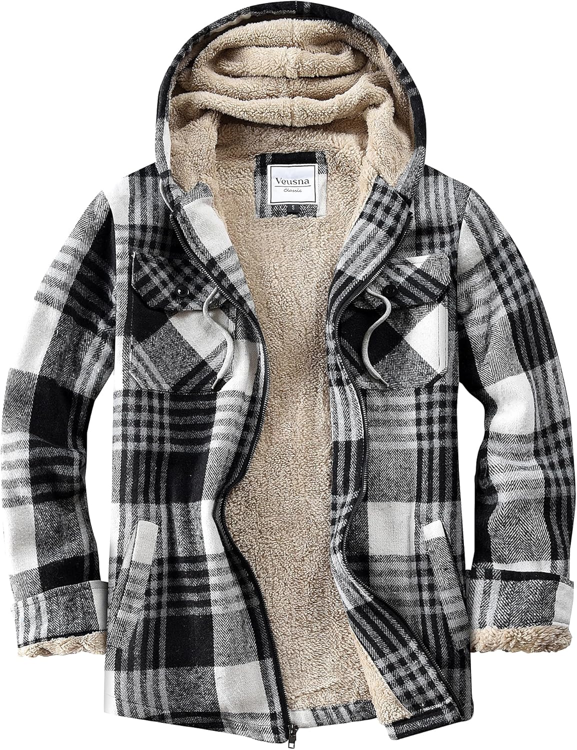 Men's Zip Up Flannel Shirt Jacket Fleece Lined Long Sleeve Plaid Coat Heavyweight H...
