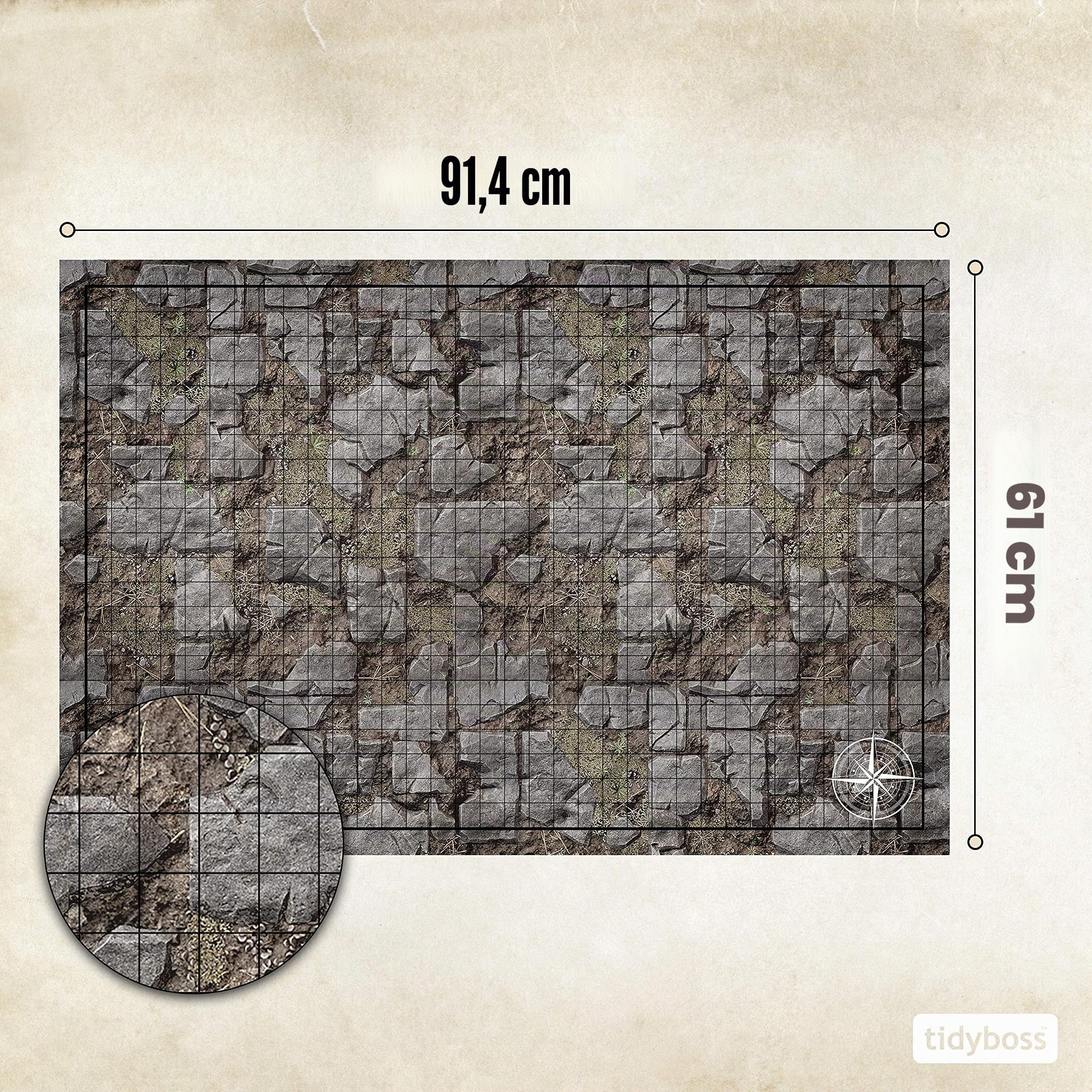 Tidyboss d&d Starter-Set, 2 x doppelseitige 4 Gelände, 24 x 36 Spielgitter-Matte, DND-Zubehör inklusive trocken abwischbaren Markern, Radiergummi und Clips