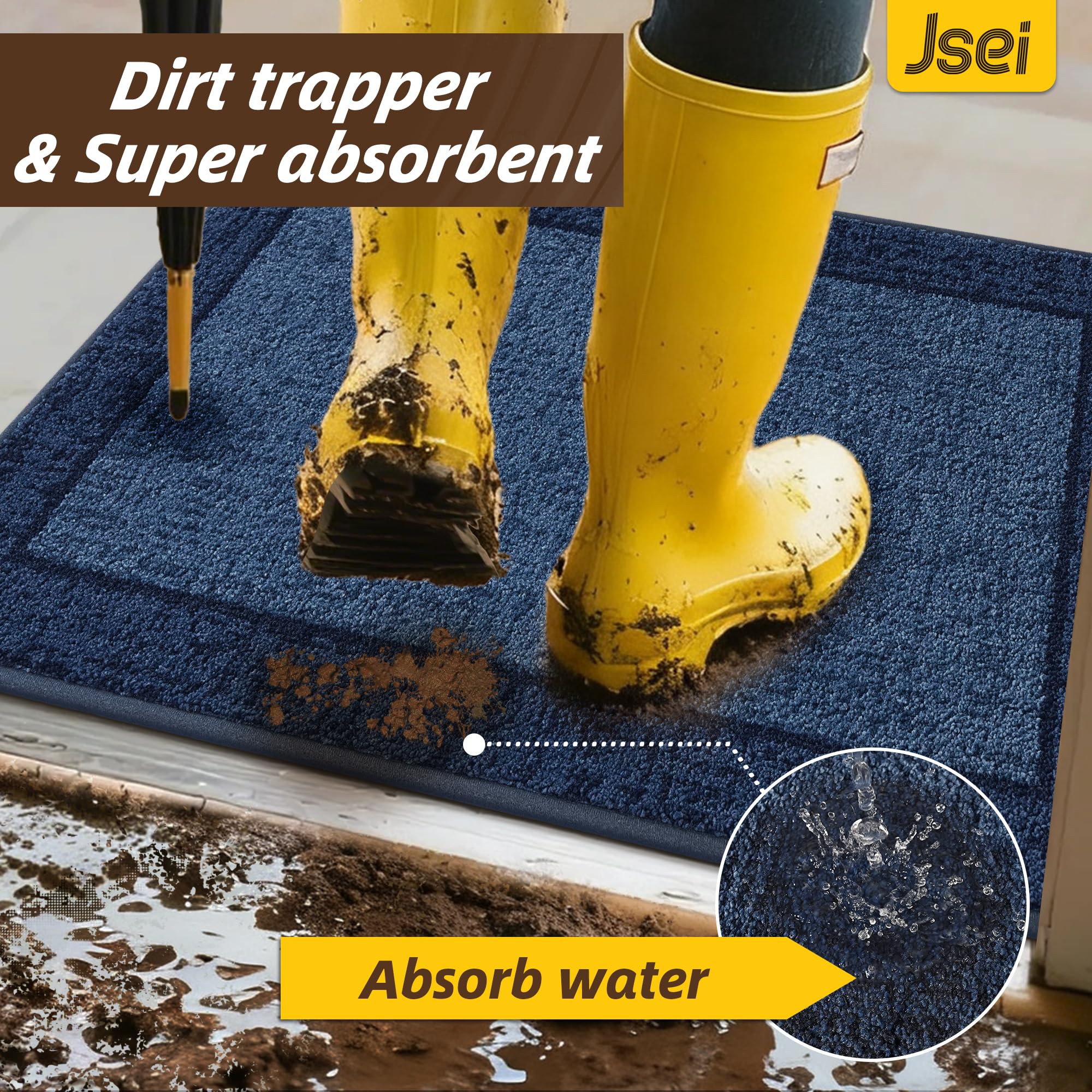 JSEI Tapis Attrape-Salissures Intérieur 80 x 120 cm, Lavable & Antidérapant – Absorbant, Paillasson pour Entrée Couloir & Animaux, Bleu