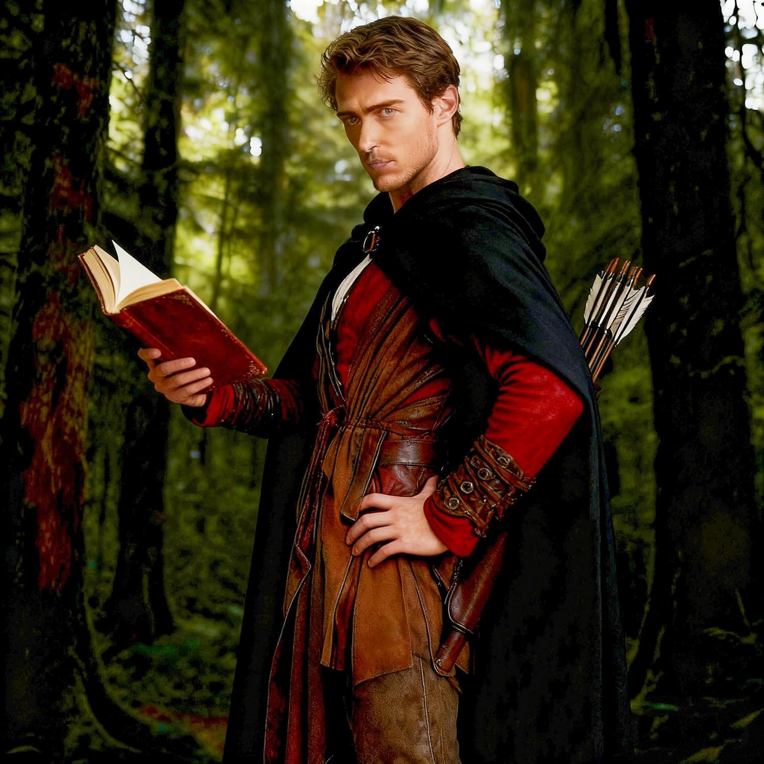 Men's Medieval Hooded Cloak Velvet Cape Halloween Cosplay Renaissance Wizard Robe Fantasy Costume Women - Image 5