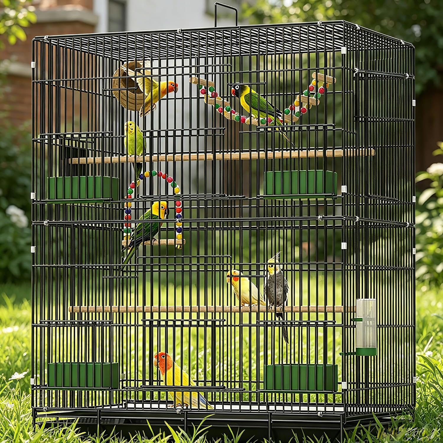 30-inch Folding Parrot Medium Bird Cage, Hanging Bird Cage for Parakeets Finches Canaries Lovebirds Cockatiels Budgies Small Quaker Conures Travel Pet Flight Birdcage with Swing and Perch