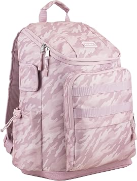 FUEL Multi-Pocket Cargo Travel Backpack Luggage Bag with Top-Loader Entry, Dusty Pink Camo
