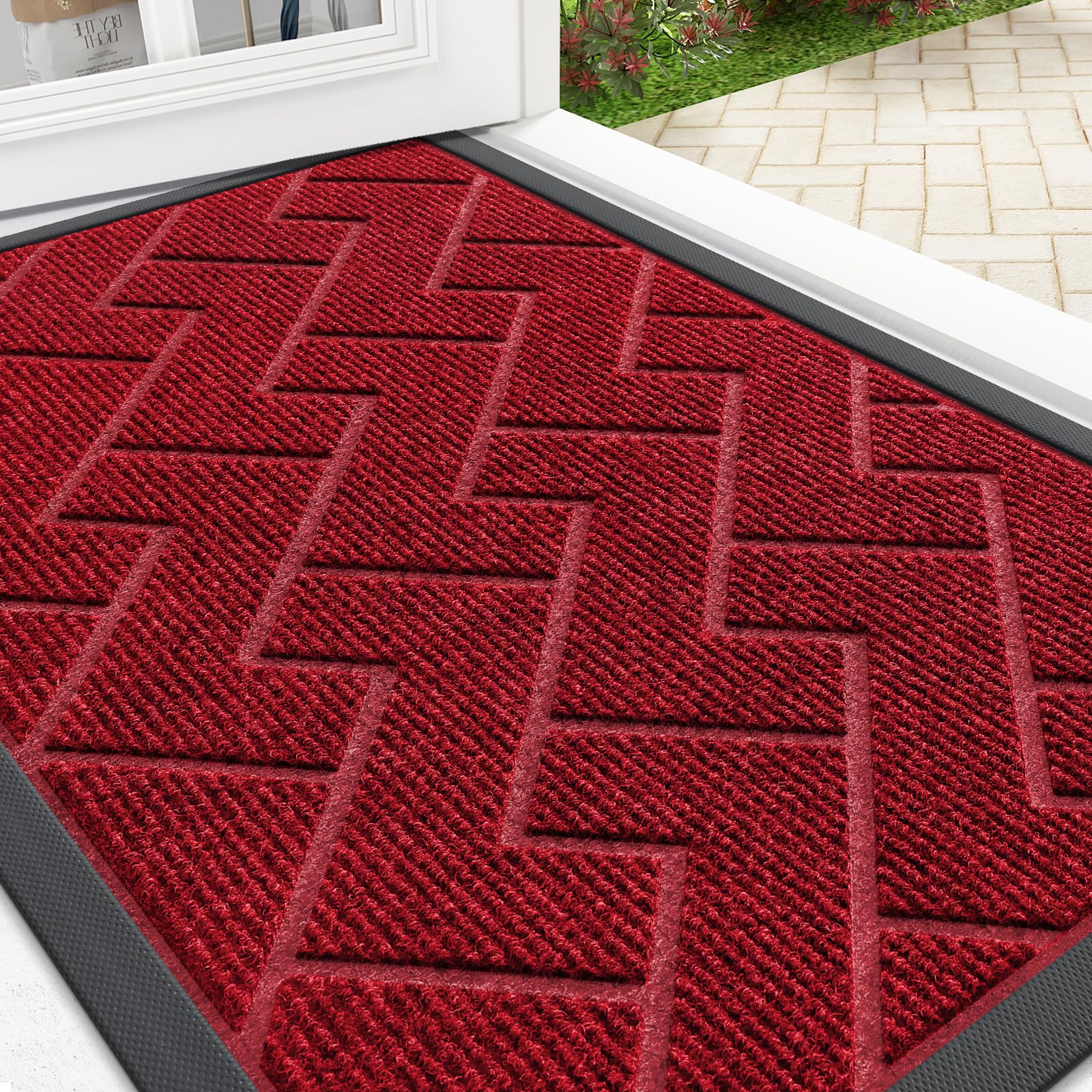 OLANLY Front Door Mat Outside 29.5x17, All-Season Absorbent Rubber Doormat