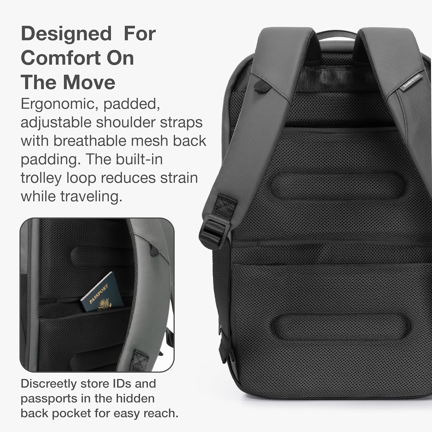 Traveler's Choice Breenon 19-Inch Laptop Backpack with USB Port, Gray - Image 9