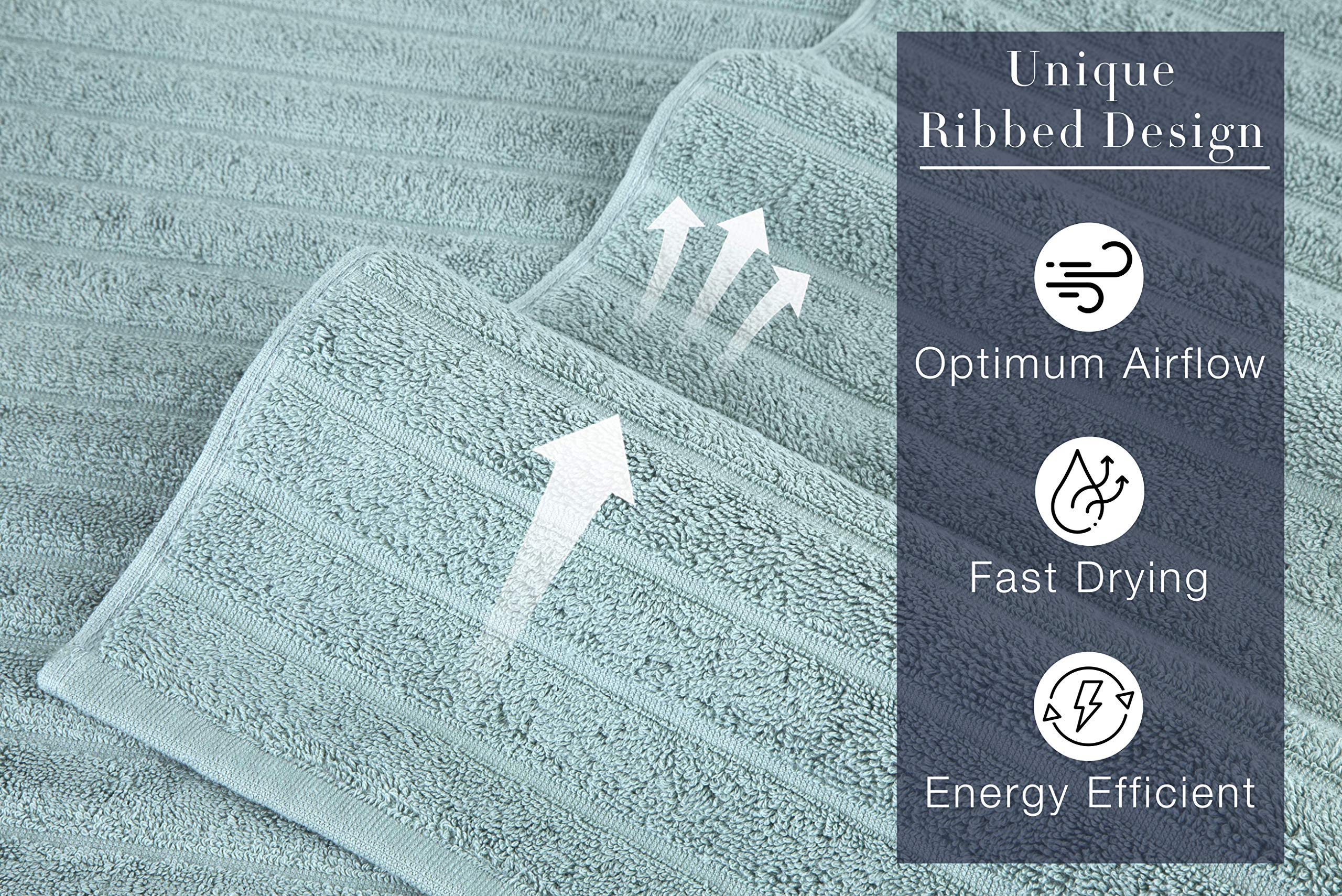 Classic Turkish Towels - Premium Cotton Quick-Dry Bath Towel Set - Thick and Absorbent, Ribbed 2-Piece Luxury Bathroom Towels, 27x54 Inches,100% Turkish Cotton (Spa Green)