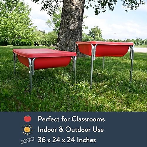 Miniatura 9 de Mesa sensorial mediana con tapa de Children's Factory – 18" de altura, caja de arena con tapa, mesa de agua para niños, rojo