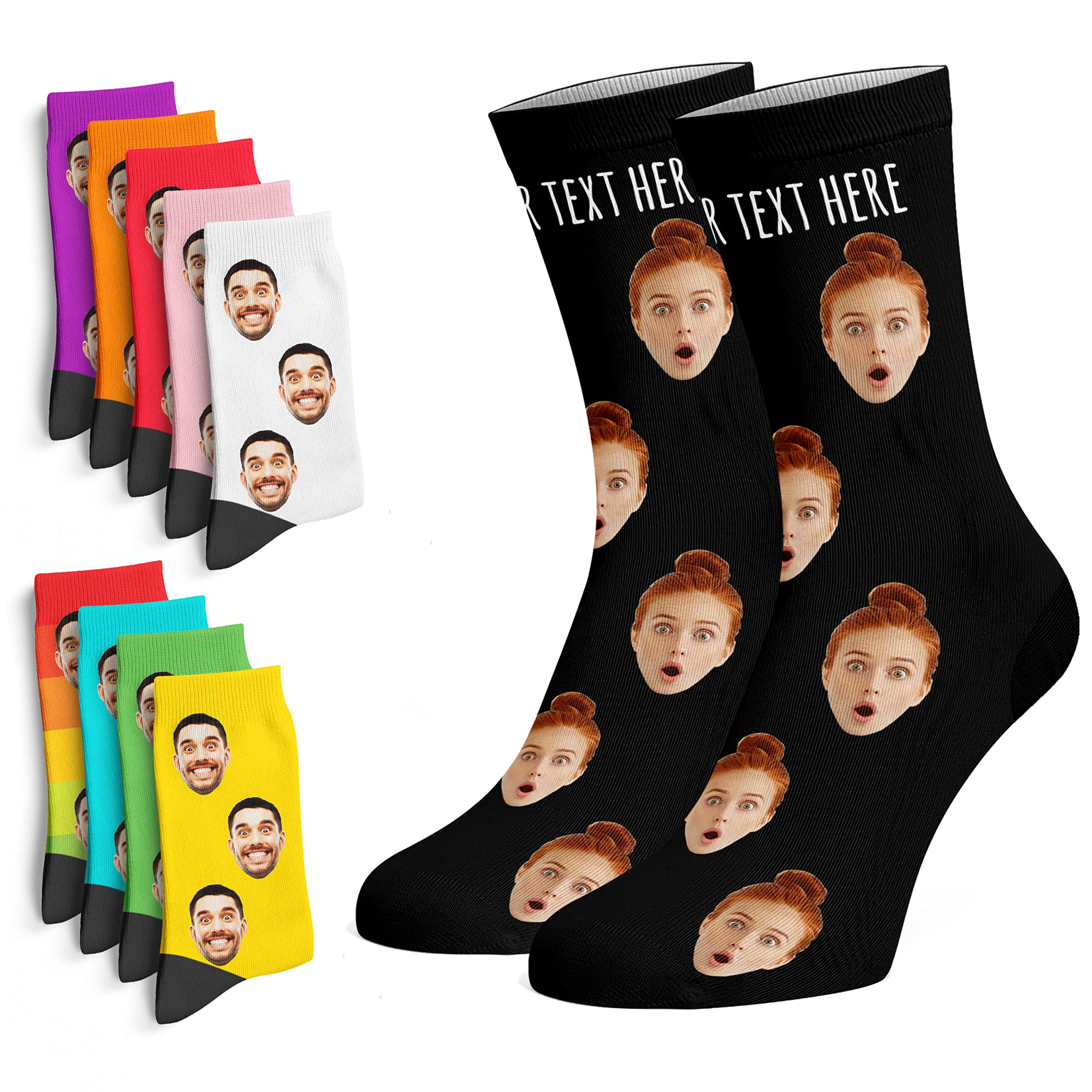 CustomUPDATED Custom Photo Socks with Faces - Print Your Picture, Photo - Personalized Funny Crew Sock Gifts for Men Women