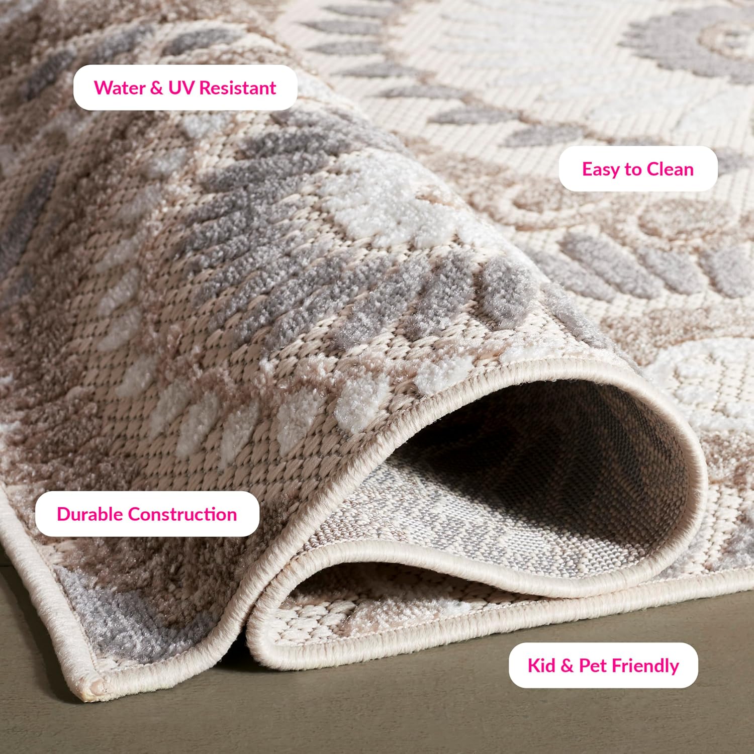 SAFAVIEH Washable Rug Outdoor Cabana Collection - 3' Square, Grey & Ivory, Non-Shedding & Easy to Clean, Ideal for Patio, Backyard, Mudroom (CBN382F)