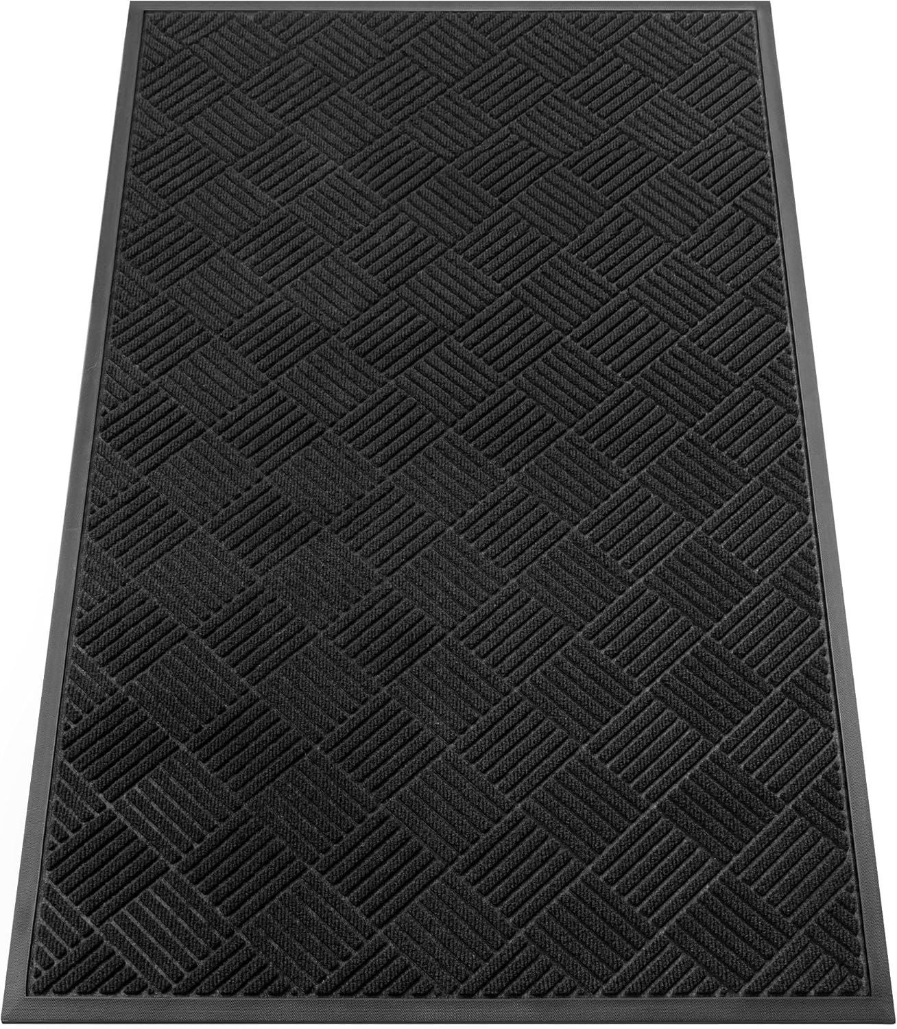 Indoor Outdoor Door Mat, 5’x 3' Doormat for Entryway, Rubber Backing Non Slip Front Door Mat Outside Entrance, Super Absorbent Commercial Floor Mat for Home Office, Black