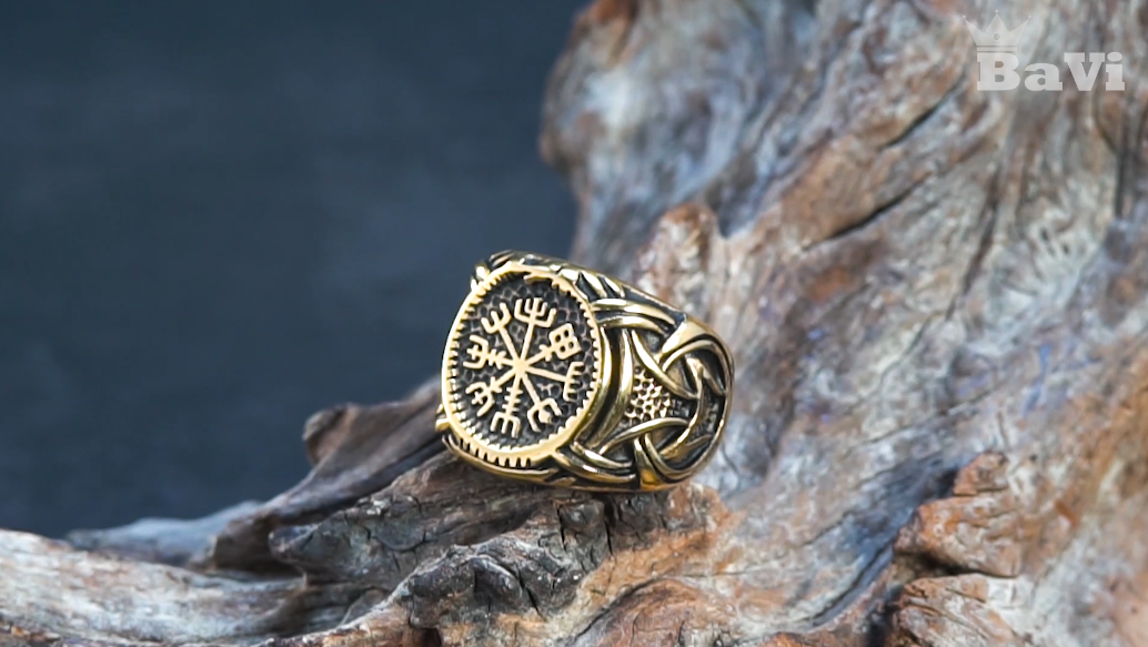Anillo brújula vikinga Vegvisir en acero inoxidable miniatura 7