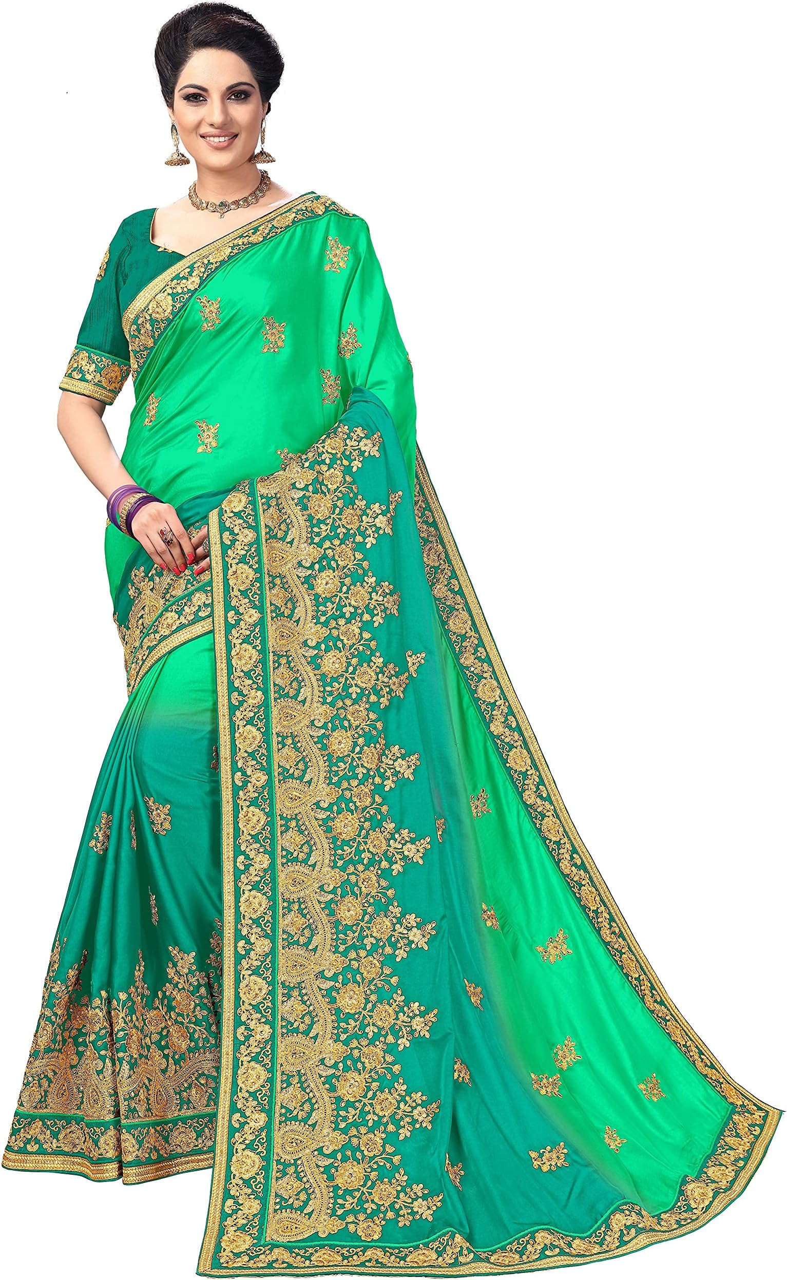 PANASH TRENDSWomen's Indian Barfi Silk Embroidery Work Saree Unstitch Blouse