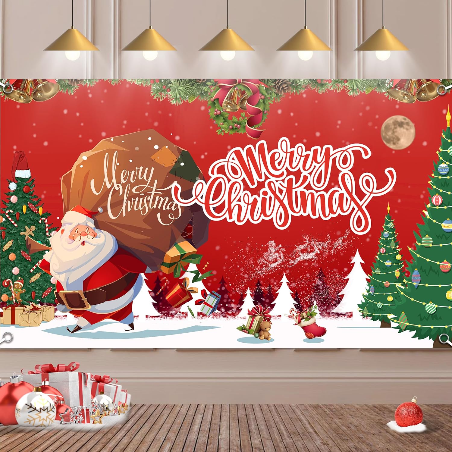 Large Merry Christmas Banner 72x44 Inch Christmas Backdrop for Christmas Party Decorations Family Gatherings Photo Shoots and Holiday Decor for Kids Party Christmas Wall Banner