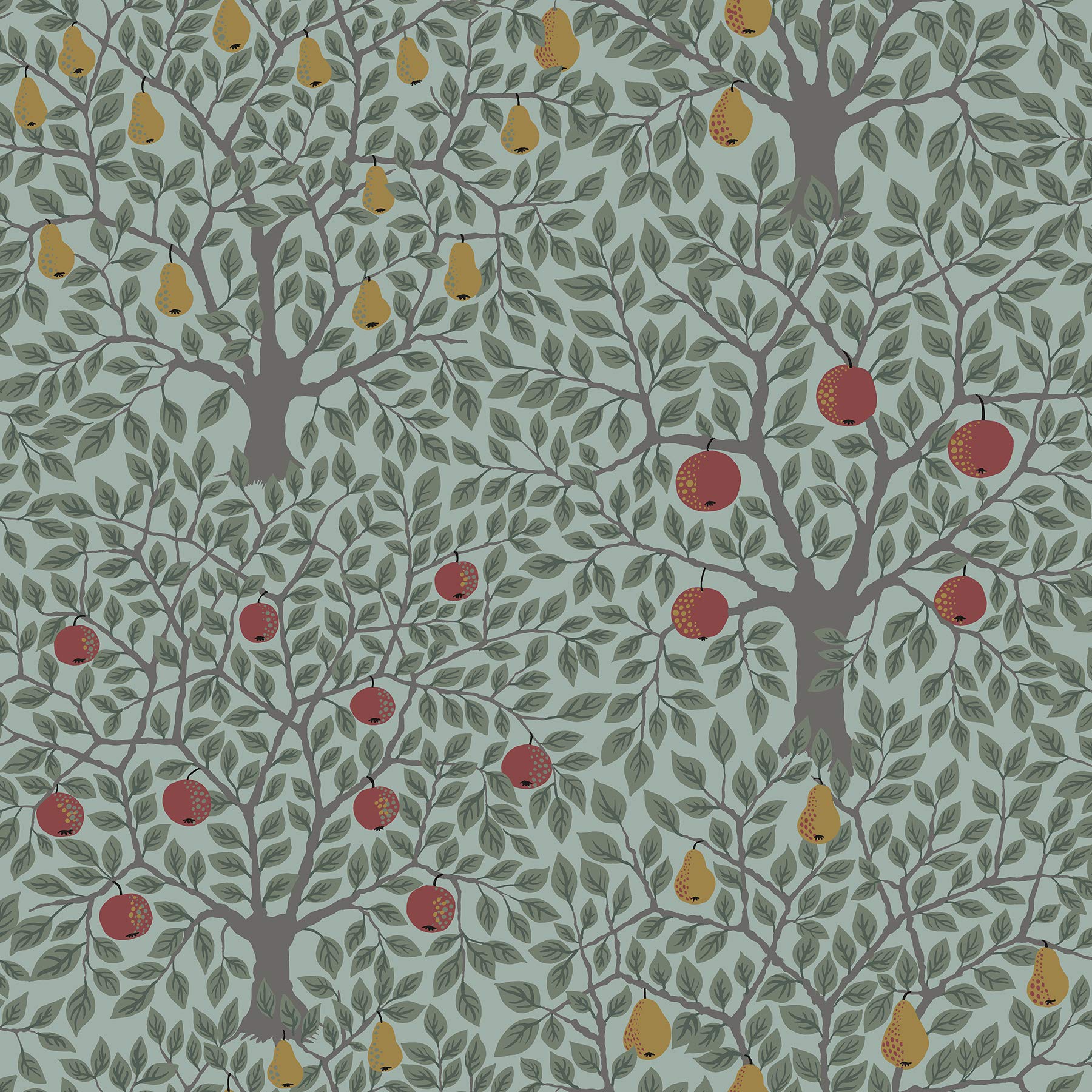 Papier peint arbre fruitier vert Pomona au design poétique vert