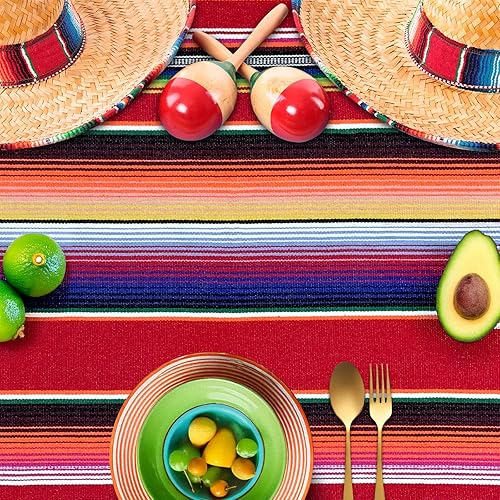 Miniatura 4 de OurWarm Mantel mexicano de serape de 84 x 59 pulgadas, mantas mexicanas mejoradas con ribete de pompones para fiestas mexicanas, bodas, fiestas de
