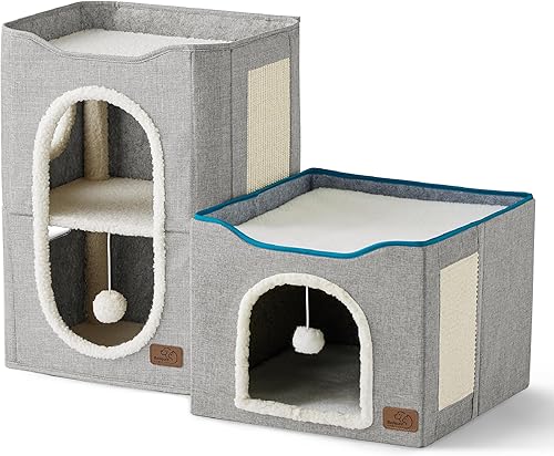 Miniatura 8 de Bedsure Casa para gatos de 2 pisos, condominios para gatos de interior con almohadilla para rascar y colgar bolas esponjosas, muebles pequeños
