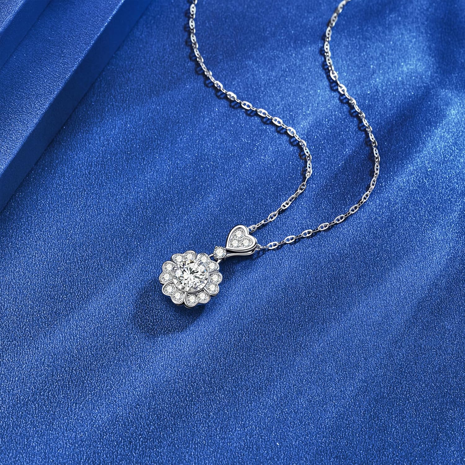 Moissanite Flower Pendant Necklace for Women,S925 Sterling Silver Diamond Style Dainty Jewelry Gift for Mom Wife - Image 4