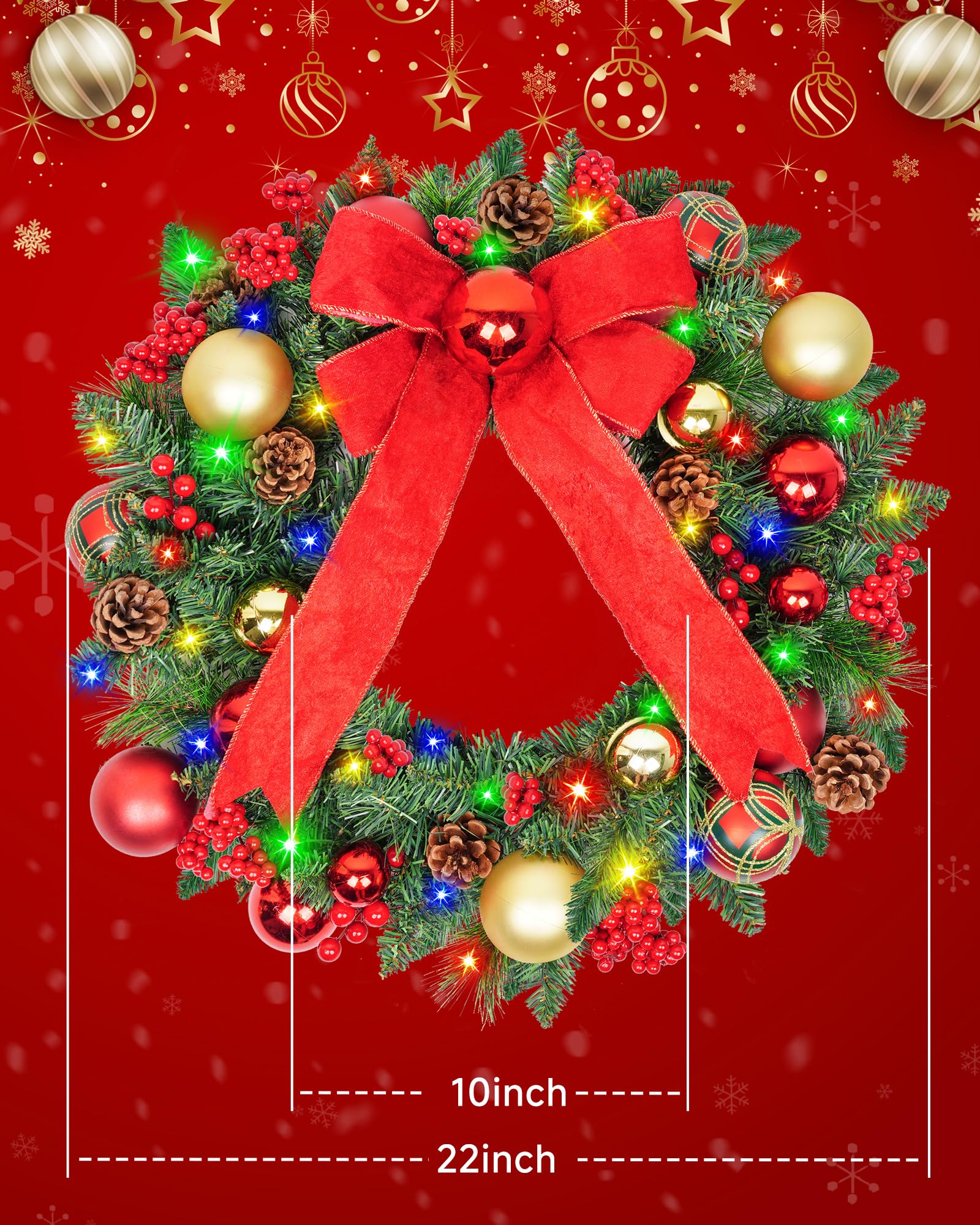 Seasonal Décor Christmas CURE SECRET 12 Inch Christmas Wreath with Decorative Pi