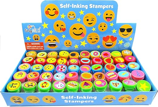 Tiny Mills 50 Pcs Emoji Assorted Stamps for Kids Self-Ink Stamps (50 Different Designs) for Emoji Birthday Party Favors,Goodie Bag Pinata Fillers, Game Prizes, Classroom Rewards, Teacher Stamps