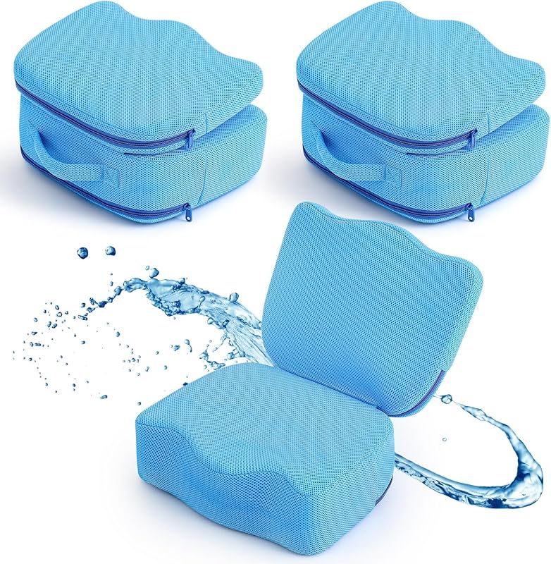 Yerliker Almofada de Banho Dobrável com Duas Alturas, Azul, Pacote com 2