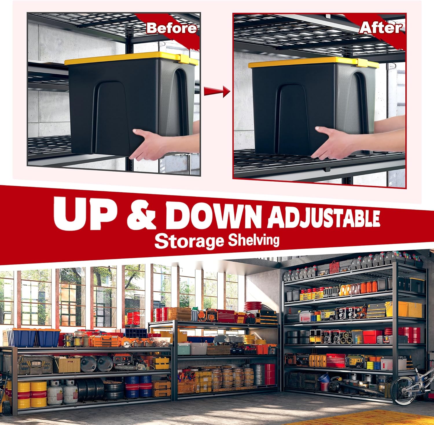 REIBII 60" W Garage Shelving, 3000LBS Metal Shelving Units, 6 Tier Storage Shelves, Adjustable Heavy Duty Shelving and Storage Rack for Warehouse, Pantry, Basement, 60" W x 84" Hx 24" D