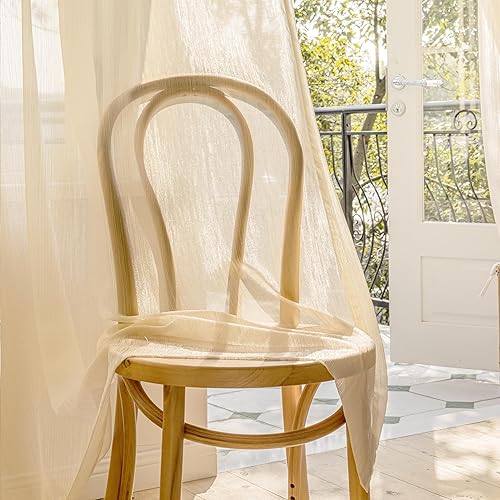 Tititex Lujosas cortinas traslúcidas color champán con textura, juego de 2 paneles de 84 pulgadas de largo, cortinas de ventana brillantes con