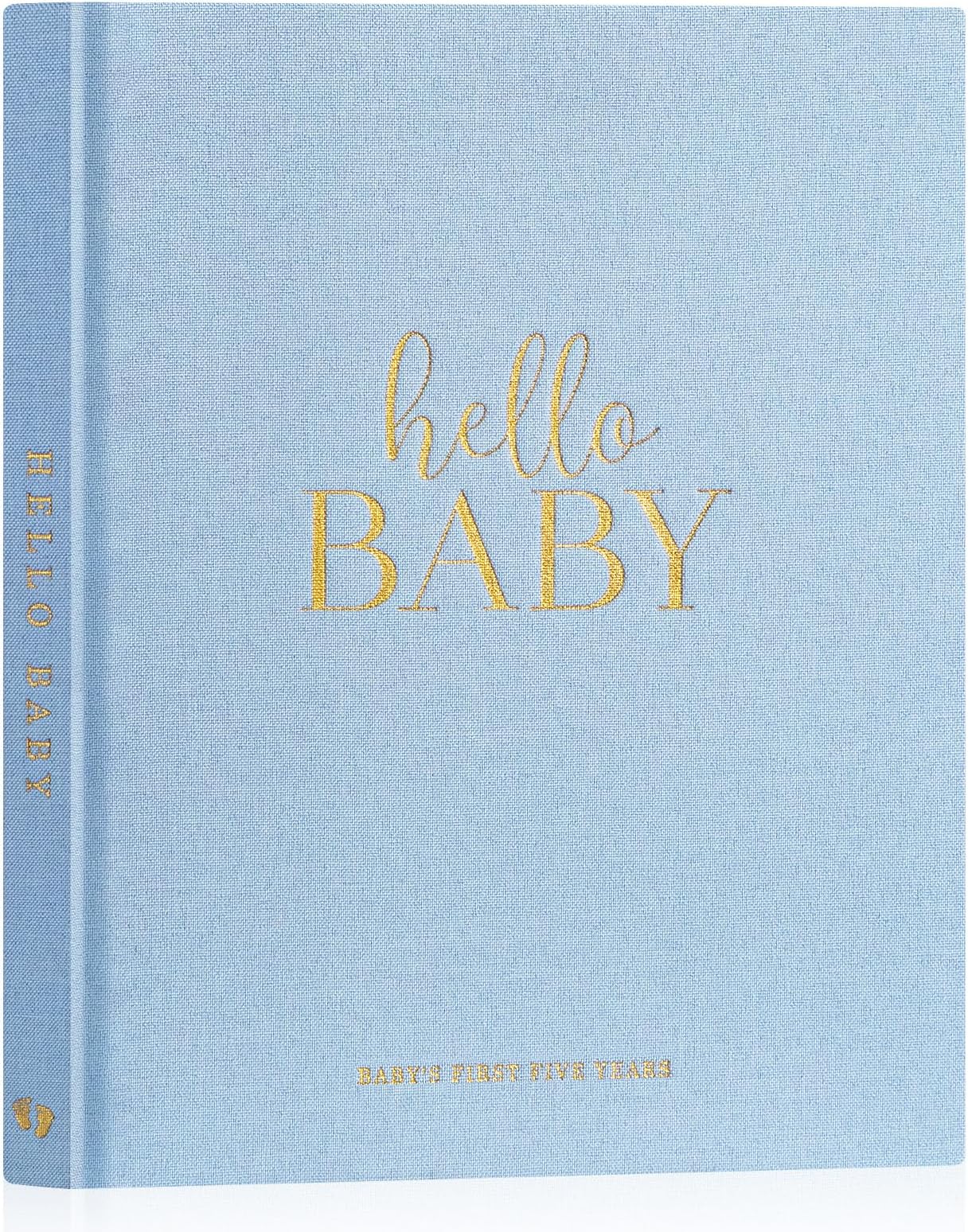 Lanpn Hello Baby First 5 Year Memory Book for Boy Girl - Linen Hardcover Keepsake for New Parents - Newborn Journal Scrapbook Photo Album Milestone Book (Blue, 154 Pages)
