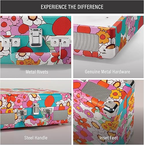 Miniatura 4 de Crosley CR8005F-GF Cruiser Plus - Tocadiscos de vinilo vintage de 3 velocidades con Bluetooth y maleta con altavoces integrados, diseño floral