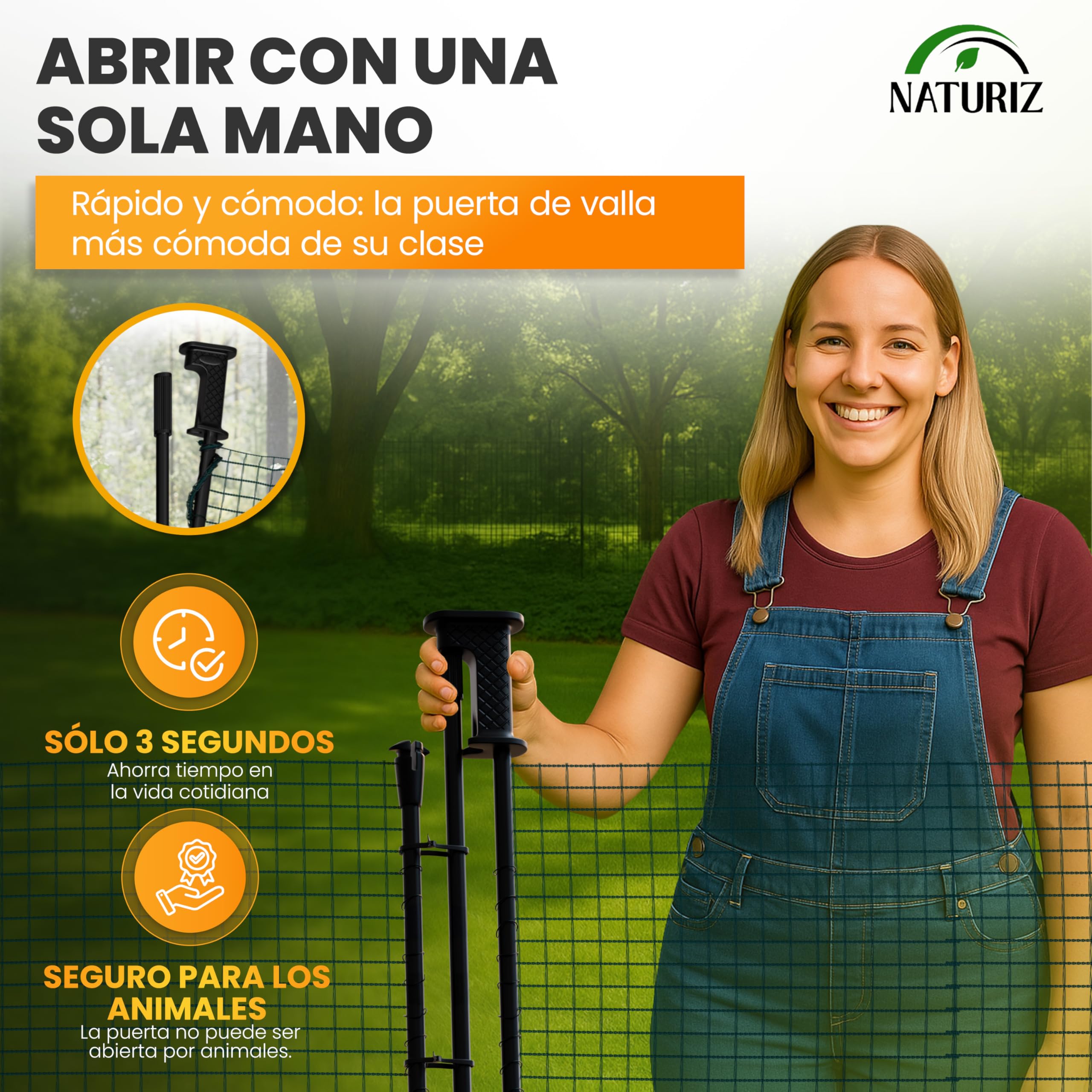 NATURIZ® Valla de mimbre con apertura con una sola mano – Puerta móvil para camping, jardín y pasto – Puerta de pasto con montaje y desmontaje rápido, sin electricidad