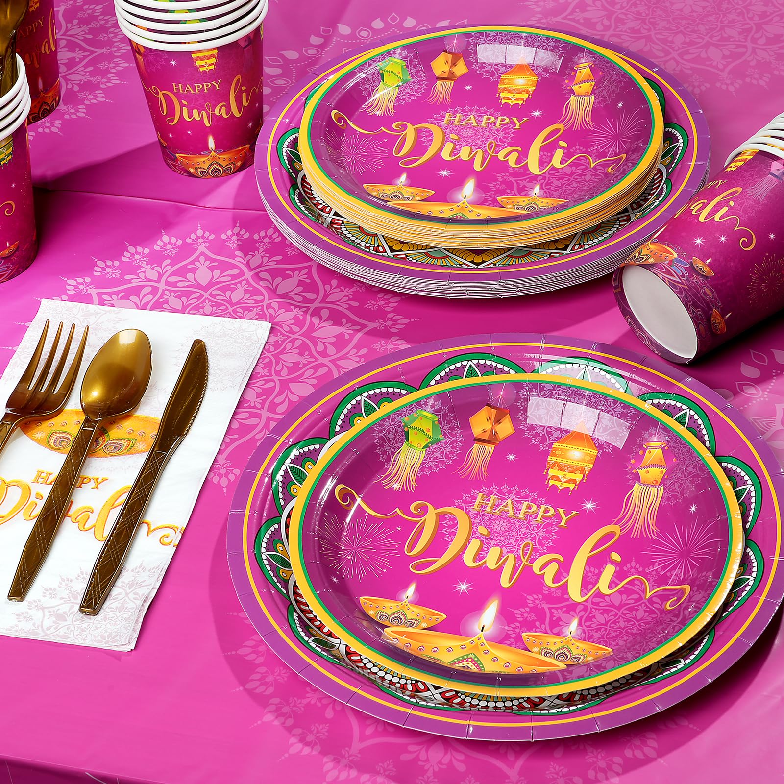 100 Pcs Happy Diwali Round Paper Plates 7 Inch Design For Party