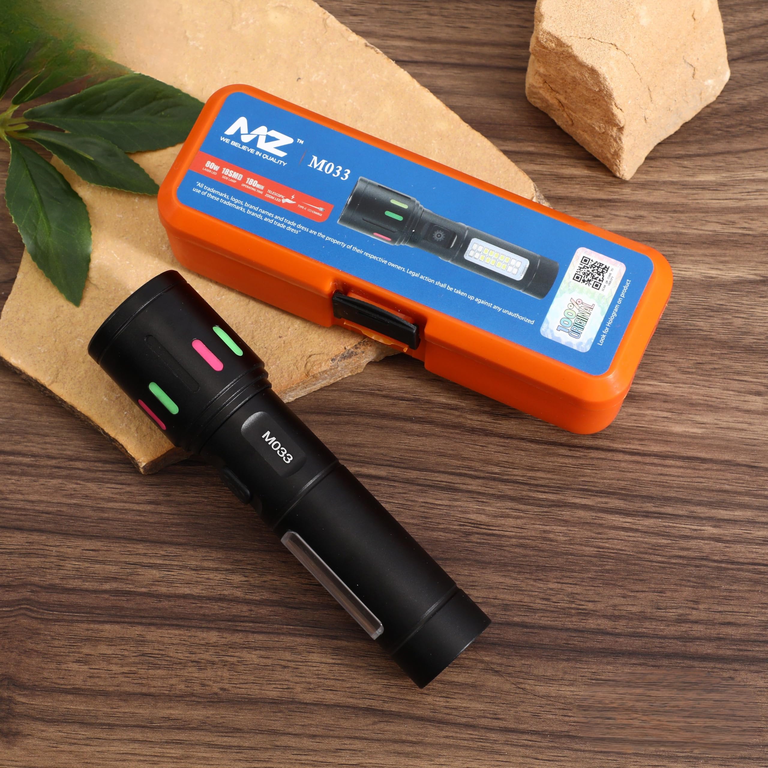 MZ M033 (Rechargeable LED Metal Torch) Zoomable 80W with 6 Modes