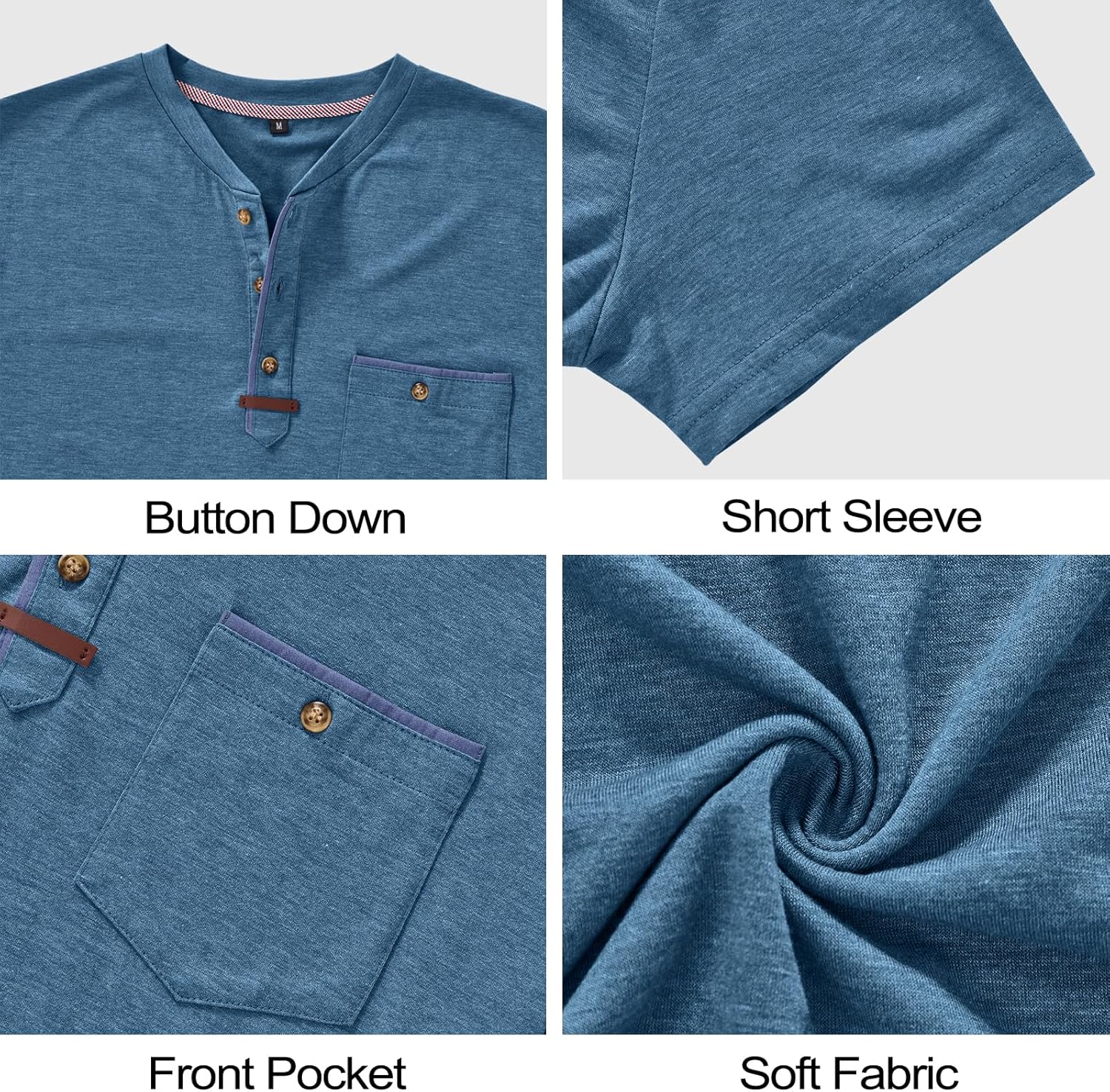 Mens Henley Shirts Short Sleeve Button T-Shirts Summer Athletic Lightweight Tee Shirts with Pocket - Image 5