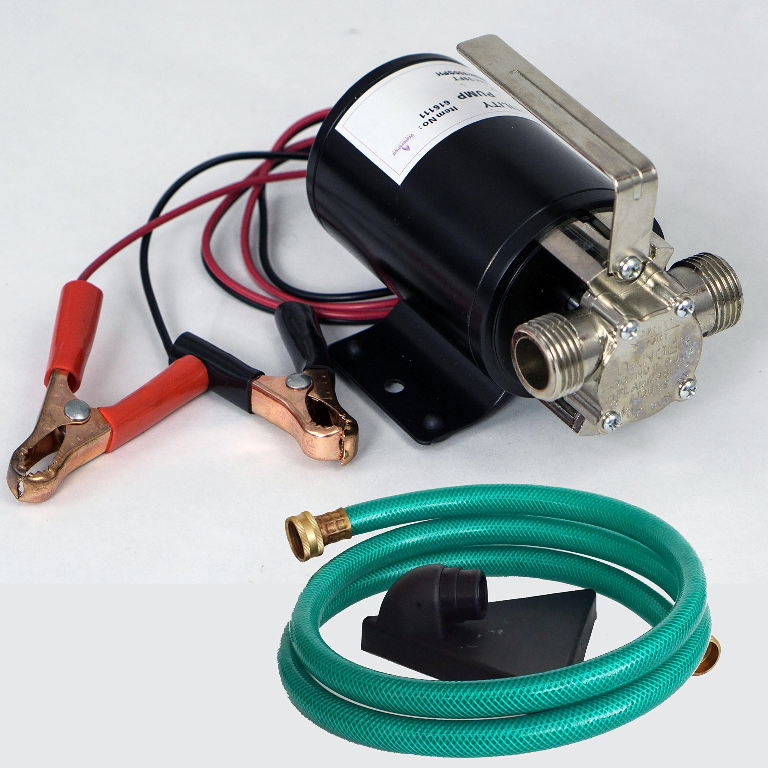 HydraPump™ Mini DC - 12-volt 1/10th HP 330 GPH Battery Powered Portable Transfer Water Pump with Metal Connectors for Standard 3/4" Garden Hose