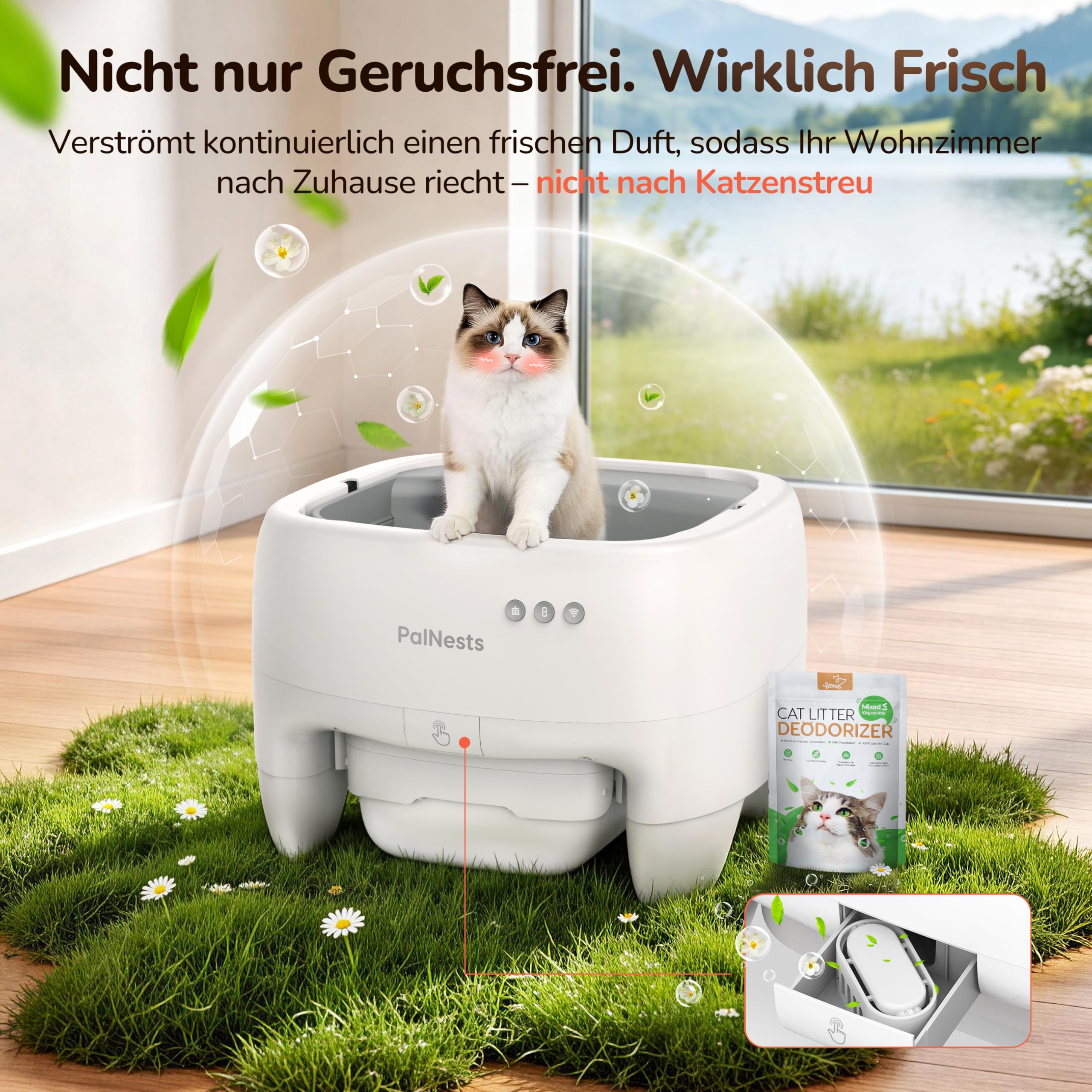 Selbstreinigende Katzentoilette, Katzenklo XXL Offenem Top-Design | APP-Steuerung Katzenklo Selbstreinigend, Geruchsfrei, Doppelter Geruchskontrolle & 7 Sicherheitssensoren für Mehrere Katzen