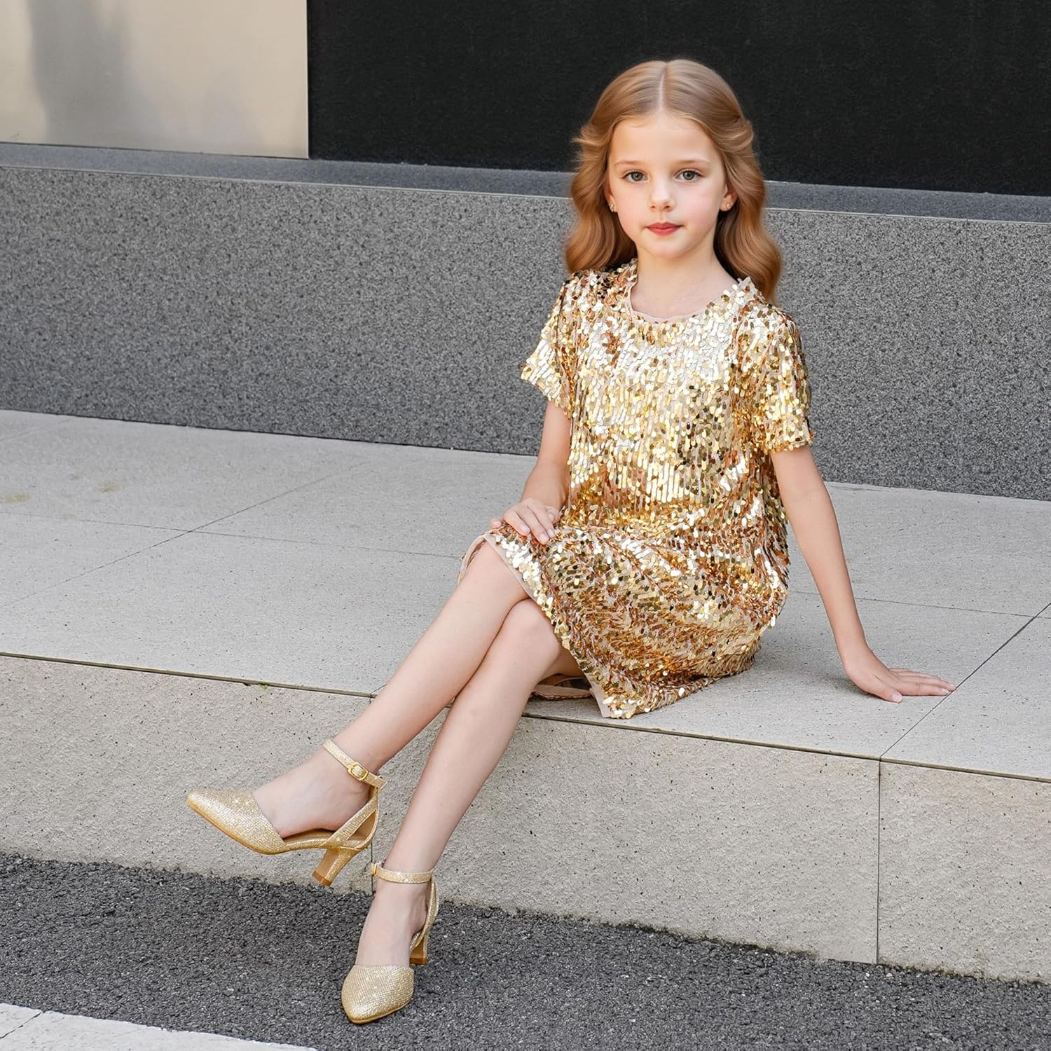 Girls Dress Shoes Girls High Heel Sparkly Flower Girl Shoes Closed Toe Ankle Strap Princess Girl Pump for Little Big Kids Formal Wedding Party Birthday - Image 8