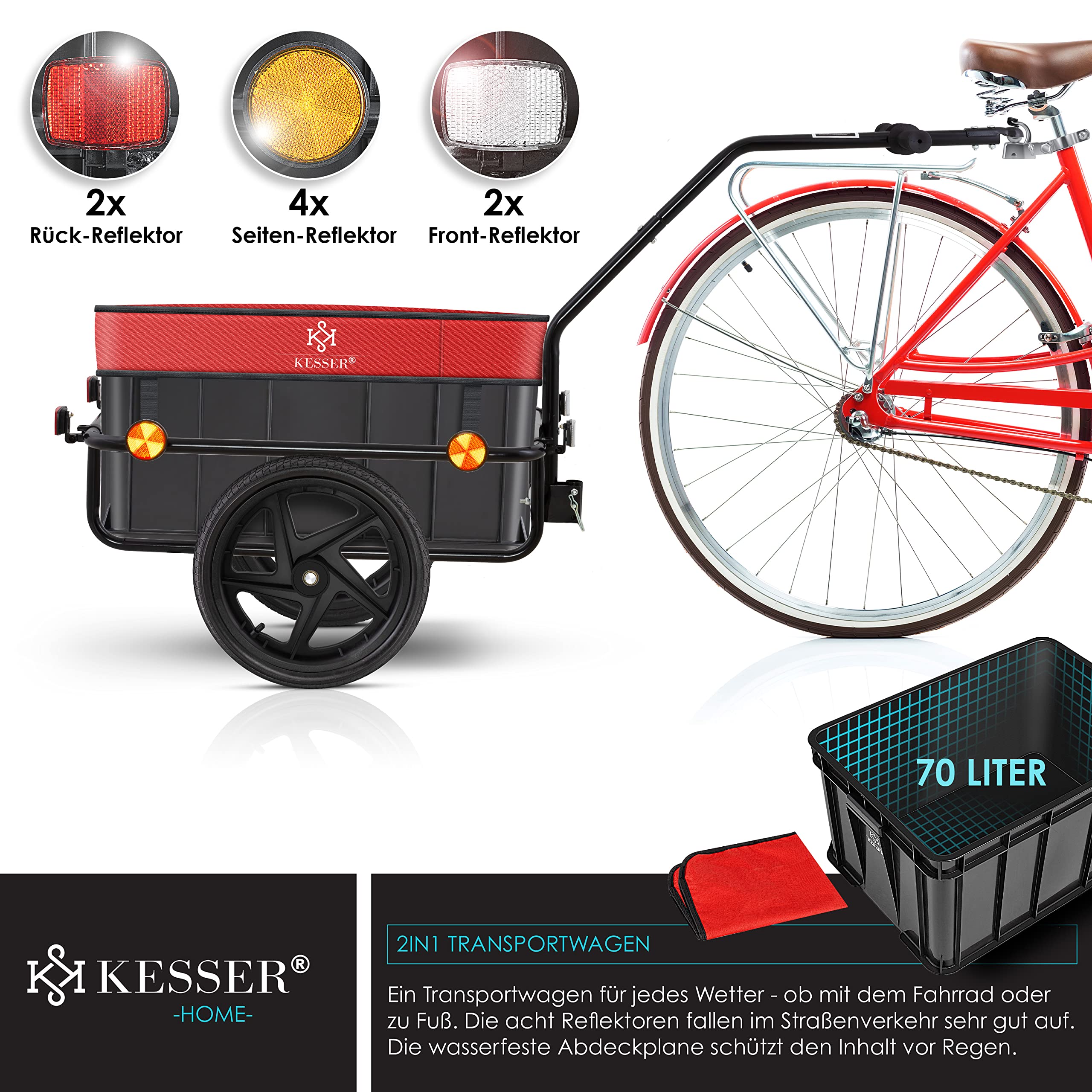 HOMCOM Rimorchio Per Bicicletta In Acciaio, 144×59×80 Cm, Capacità 40 Kg, Copertura Impermeabile, Ideale Per Spesa E Escursioni - Foto 3