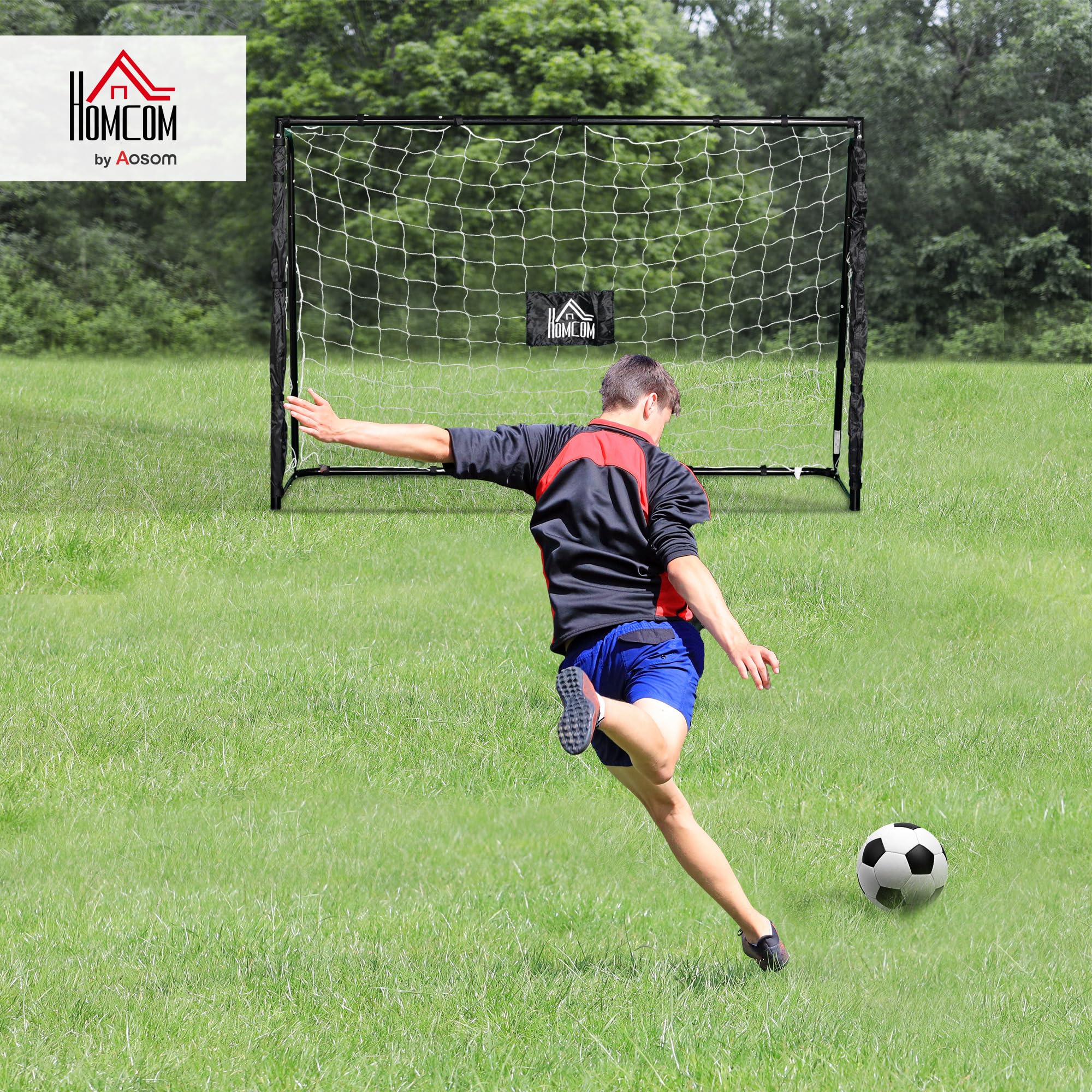 HOMCOM Gabbia da calcio - Gabbia da calcio - Scopo di allenamento dim. 186 x 62 x 123 H cm - telaio in metallo rete PE - picchetti e attrezzi inclusi