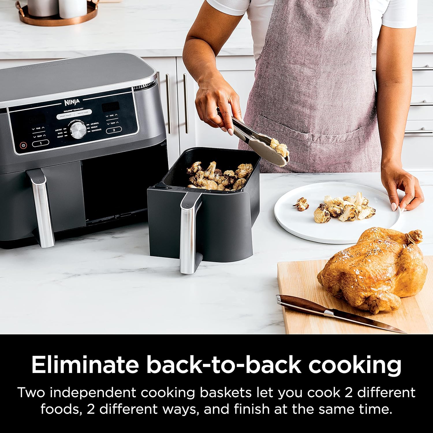 Ninja DZ401 Foodi 10 Quart 6-in-1 DualZone XL 2-Basket Air Fryer with 2 Independent Frying Baskets, Match Cook Smart Finish to Roast, Broil, Dehydrate More for Quick, Grey (Renewed) Ninja DZ401 Foodi 10 Quart 6-in-1 DualZone XL 2-Basket Air Fryer with 2 Independent Frying Baskets, Match Cook Smart Finish to Roast, Broil, Dehydrate More for Quick, Grey (Renewed)