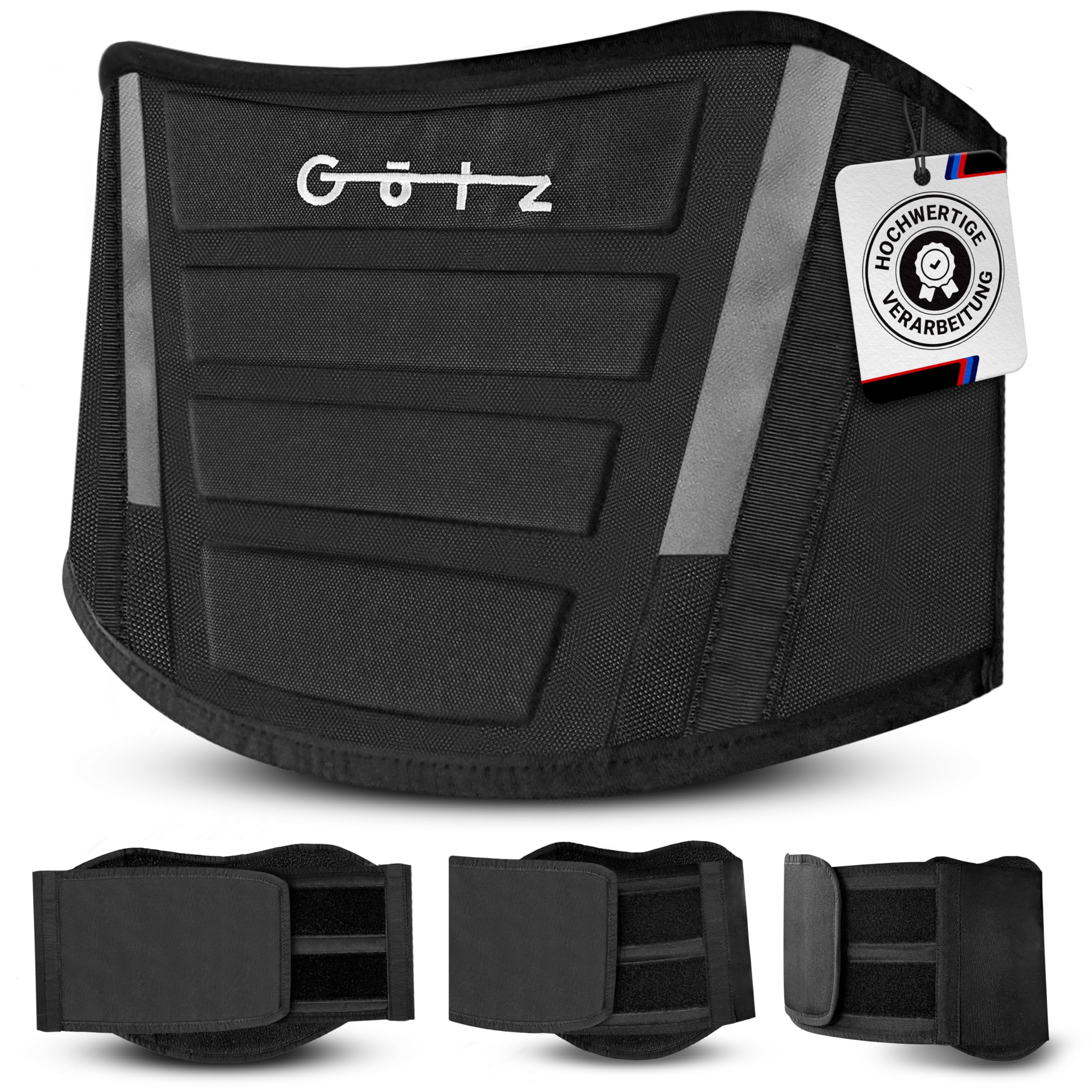 Götz Nierengurt Motorrad Herren / Damen Effektive Stabilisierung, Lendenwirbelstütze, Nierenwärmer, Nierenschutz Schwarz - Reflektierend (110-133 cm Bauchumfang)