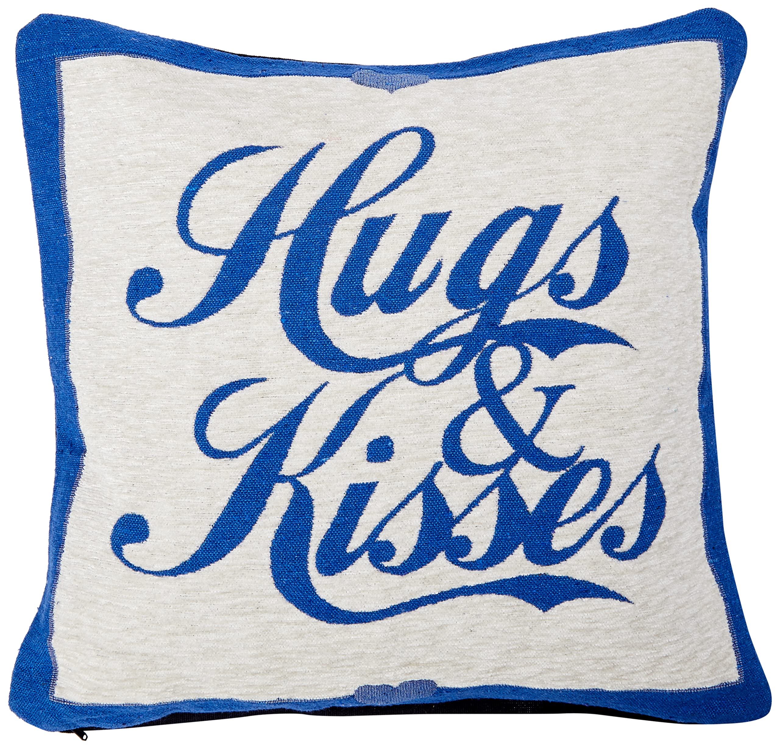 Rapport Home Federa Per Cuscino Hugs & Kisses - 45x45 Cm - Fronte In Ciniglia Blu Con Scritta, Retro In Cotone - Solo Coperta