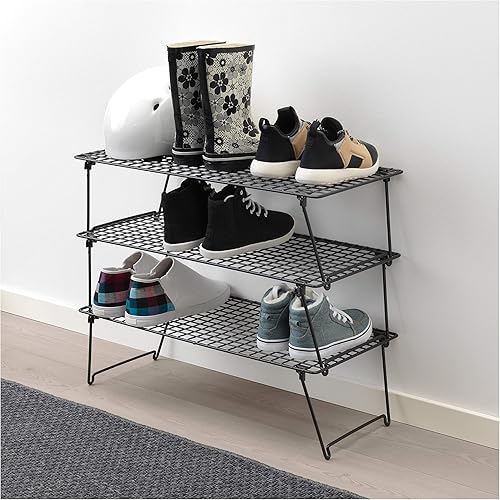 Miniatura 4 de I-K-E-A GREJIG - Estante organizador de almacenamiento de malla plegable y apilable de acero de 22 7/8 x 10 5/8 x 6 3/4 pulgadas, color negro