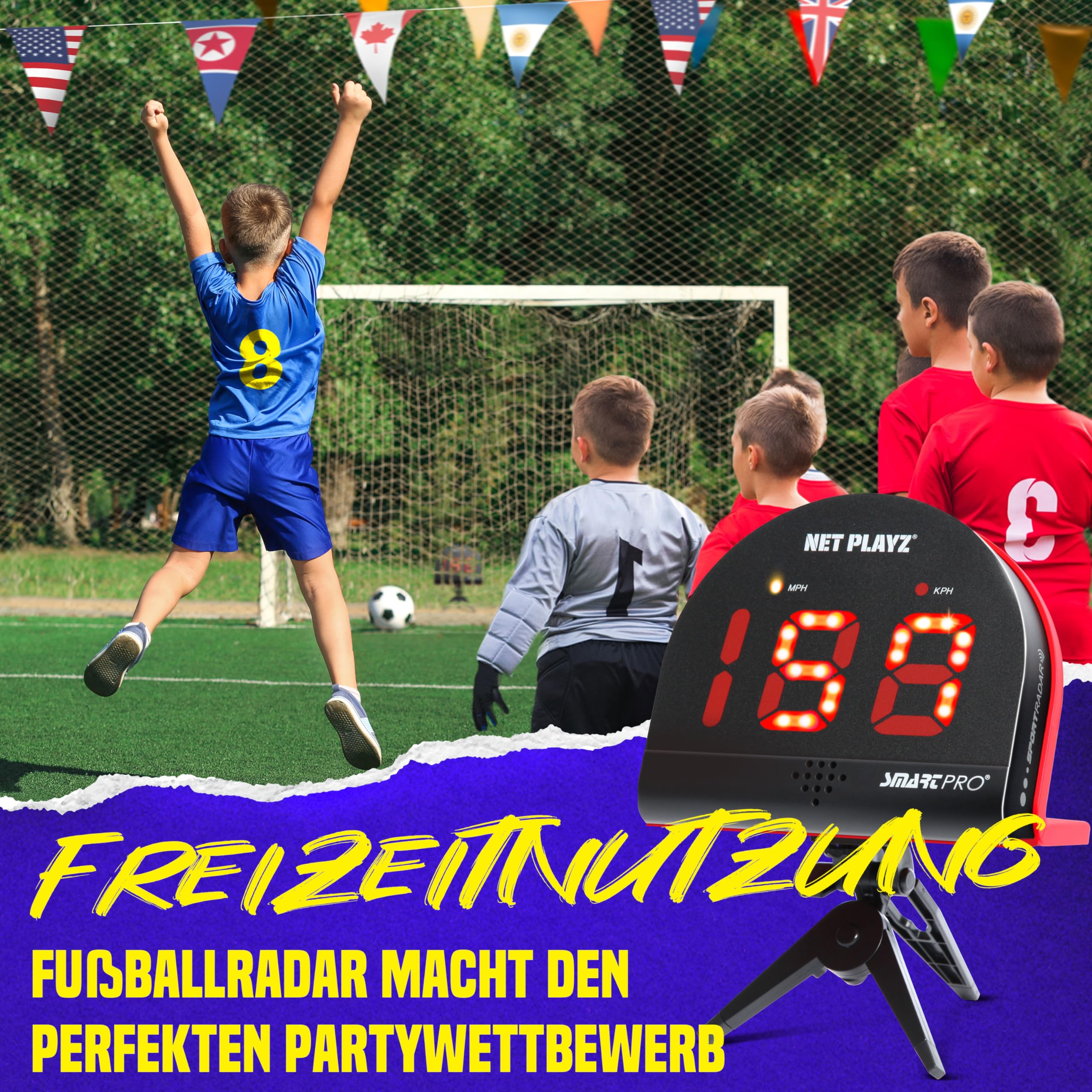 NET PLAYZ Speed Radar Smart Pro Geschwindigkeitsmessgerät, Geschenke für Fußball, Tennis, Baseball, Golf Spieler, Trainer und Fans, Schwarz
