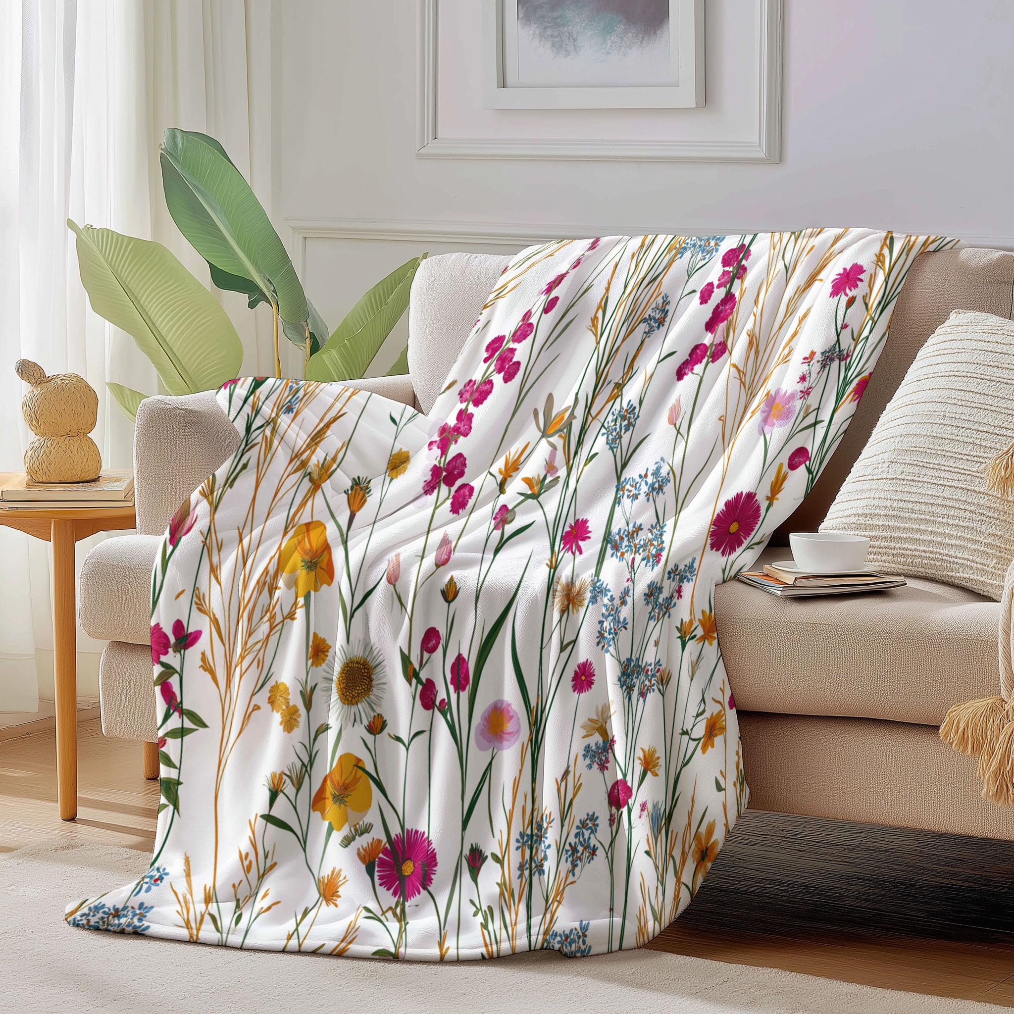 Couverture douce et chaude ultra légère jeté de canapé fleurs roses